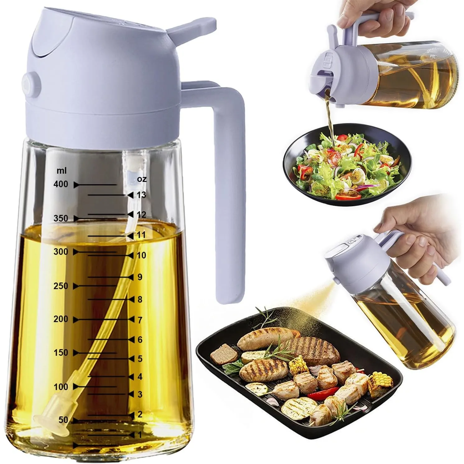 TrendPlain 16oz Ölsprüher für Speiseöl – 470ml Olivenöl Flasche – 2-in-1 Ölspender und Ölsprüher – Küchen Gadgets für K…