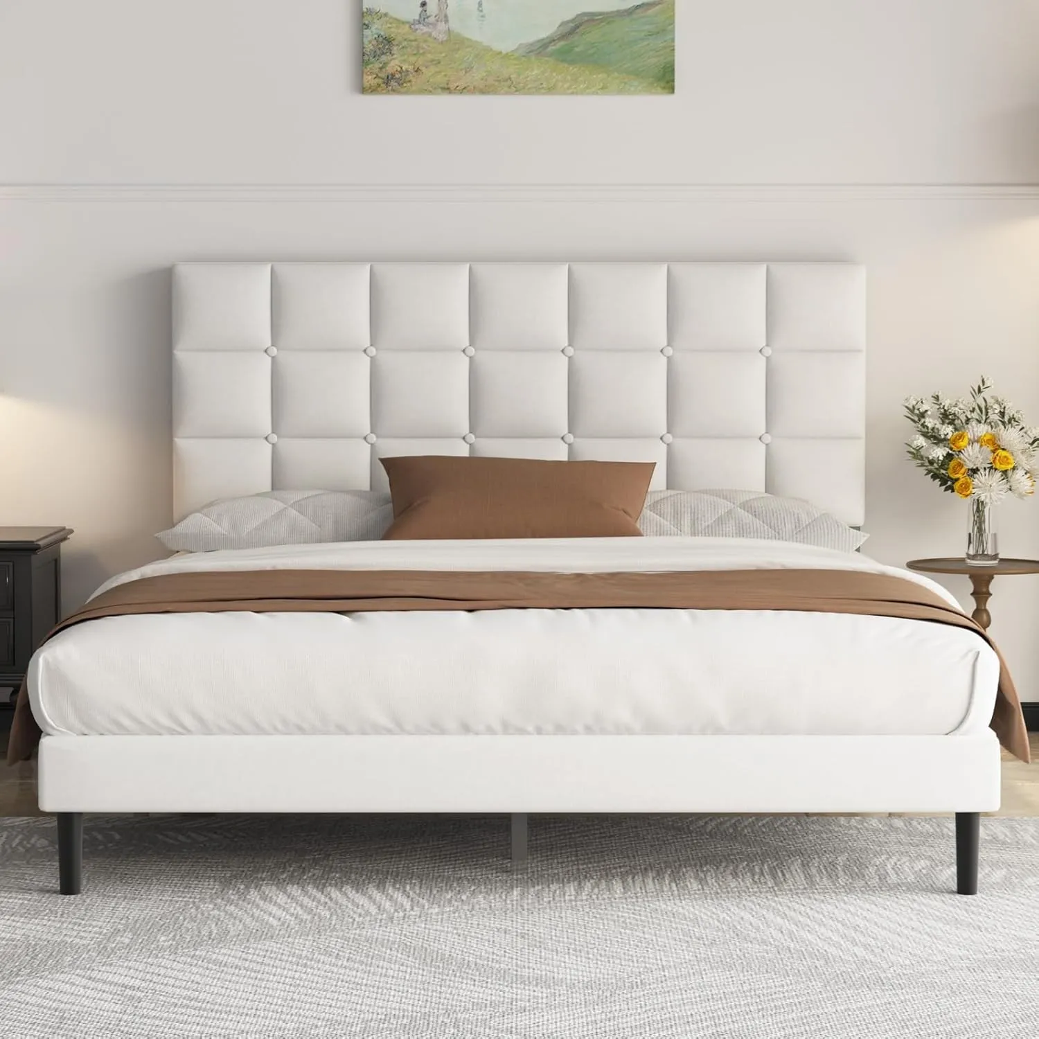 Yocreat Polsterbett 160x200cm Doppelbett, Bett 160x200, Einfache Montage | Bettrahmen mit Kopfteil und Lattenrost, Höhe…