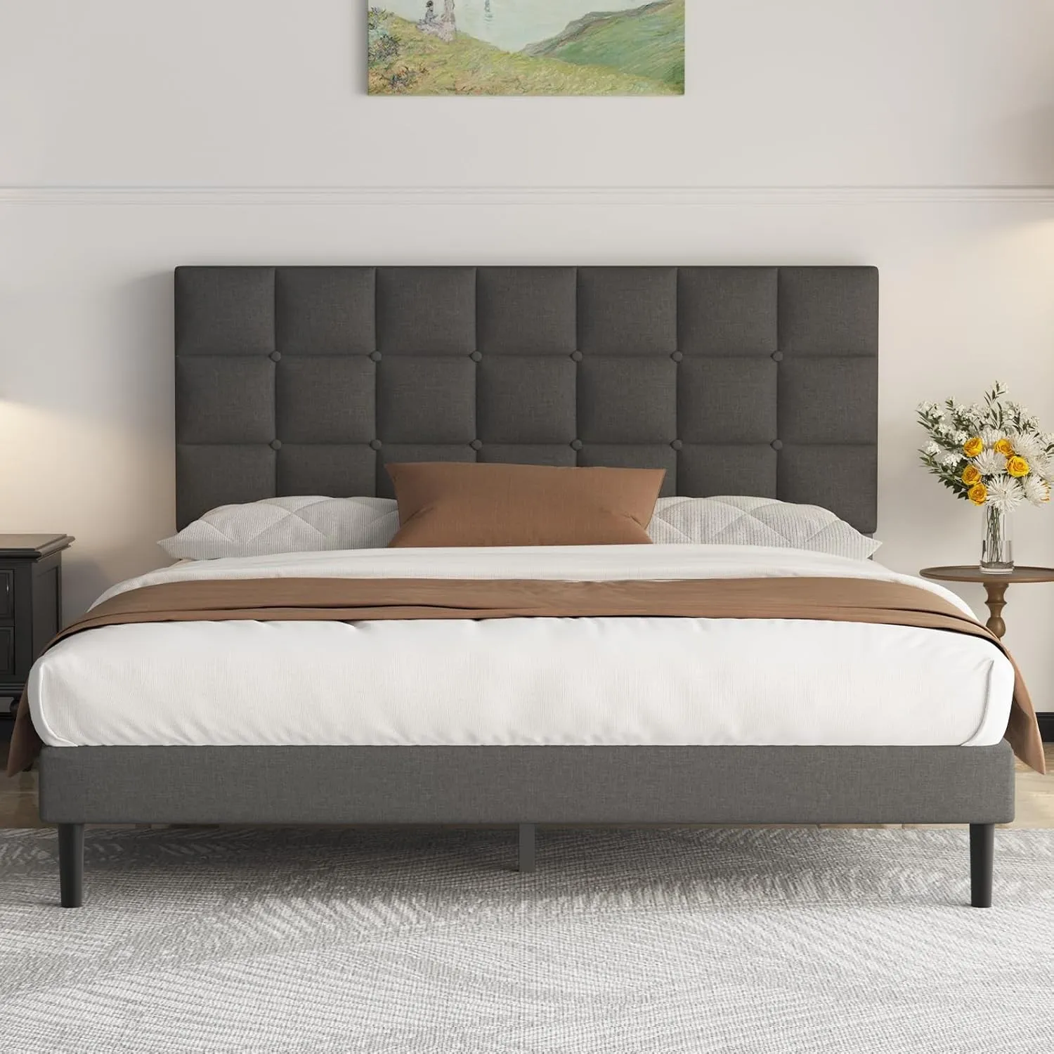 Yocreat Polsterbett 160x200cm Doppelbett, Einfache Montage, Bett 160x200