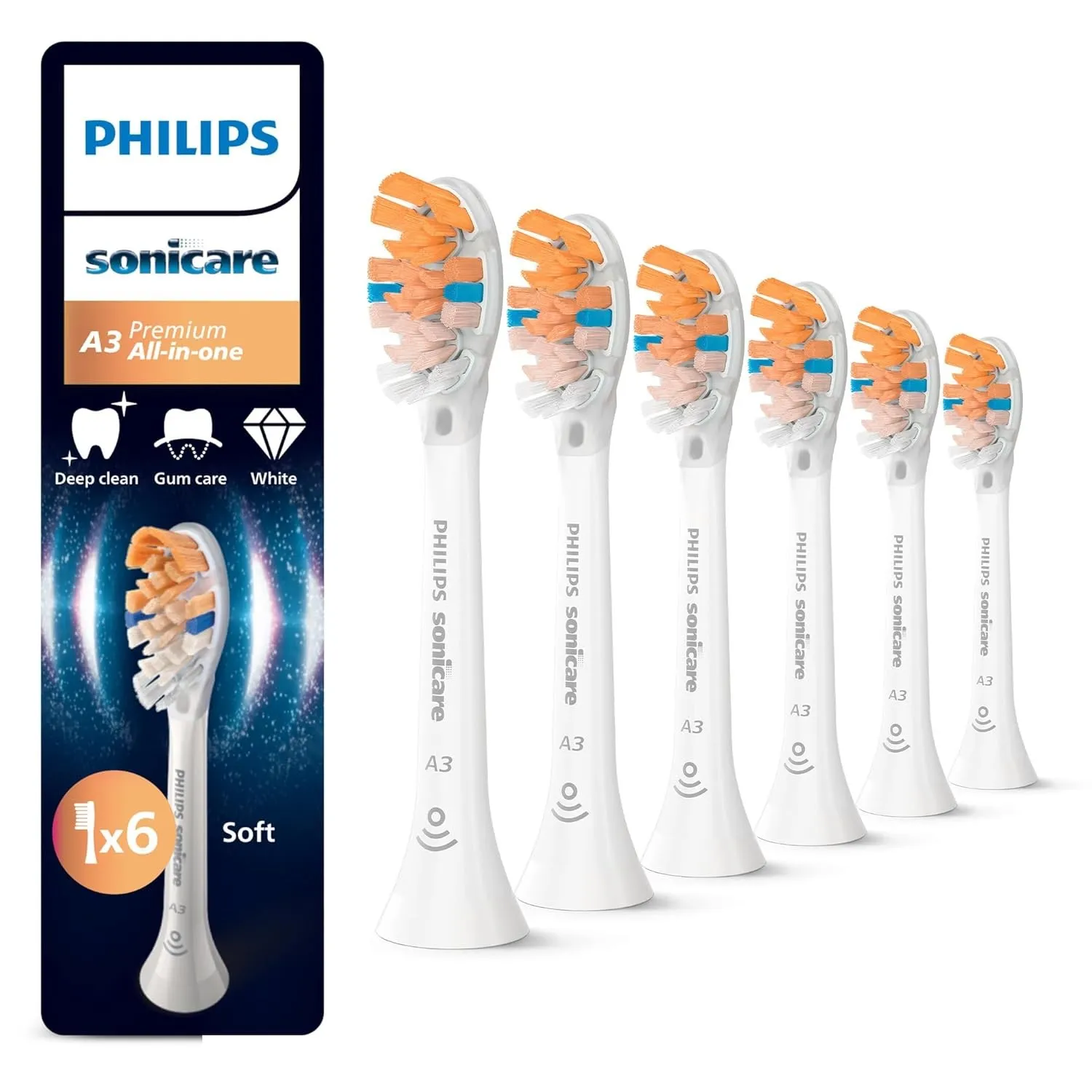 Philips Sonicare A3 Premium All-in-One, Original Ersatzbürstenköpfe, Weiß, 6er-Pack, HX9096/87