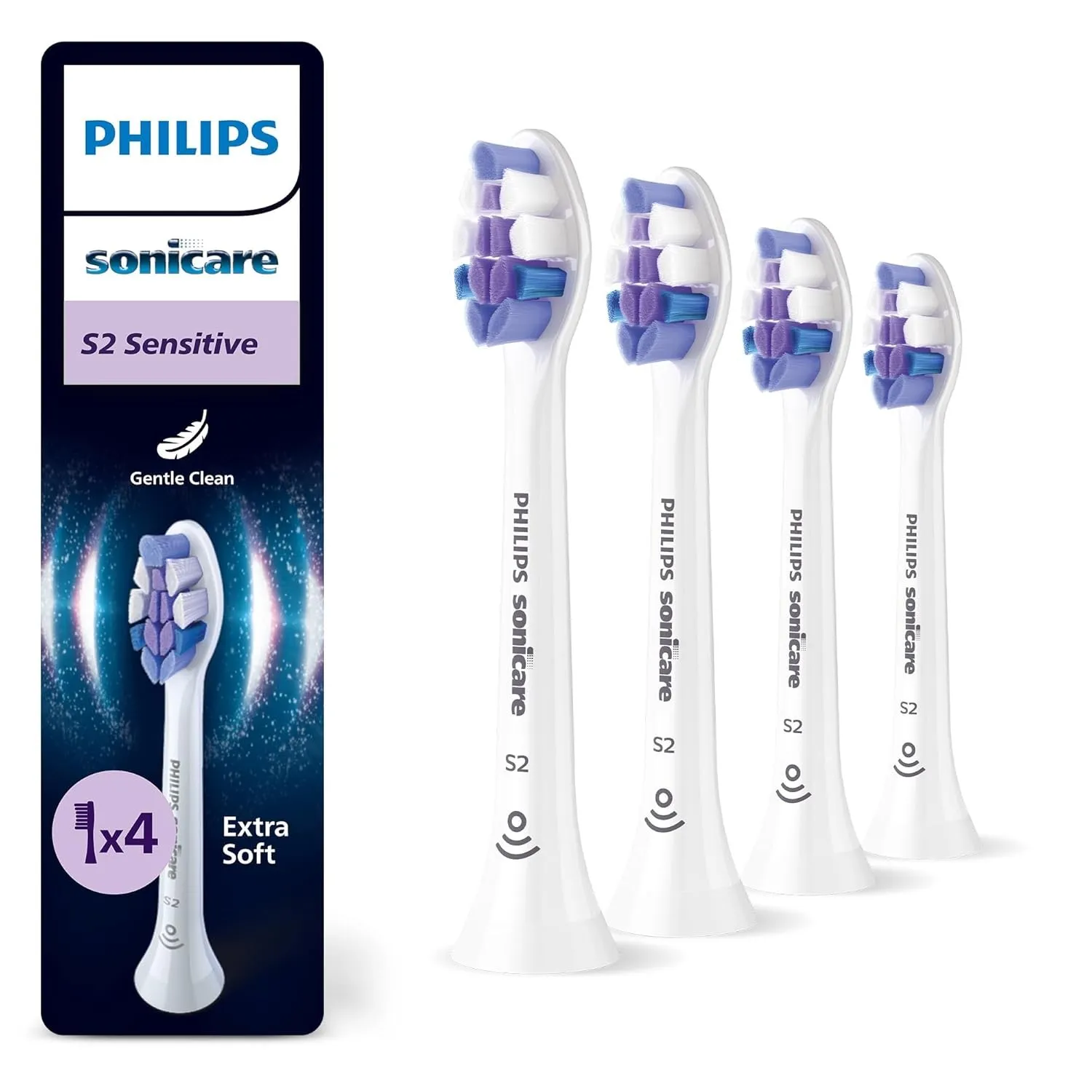 Philips Sonicare S2 Sensitive, Original Ersatzbürstenköpfe, Weiß, 4er-Pack, HX6054/87