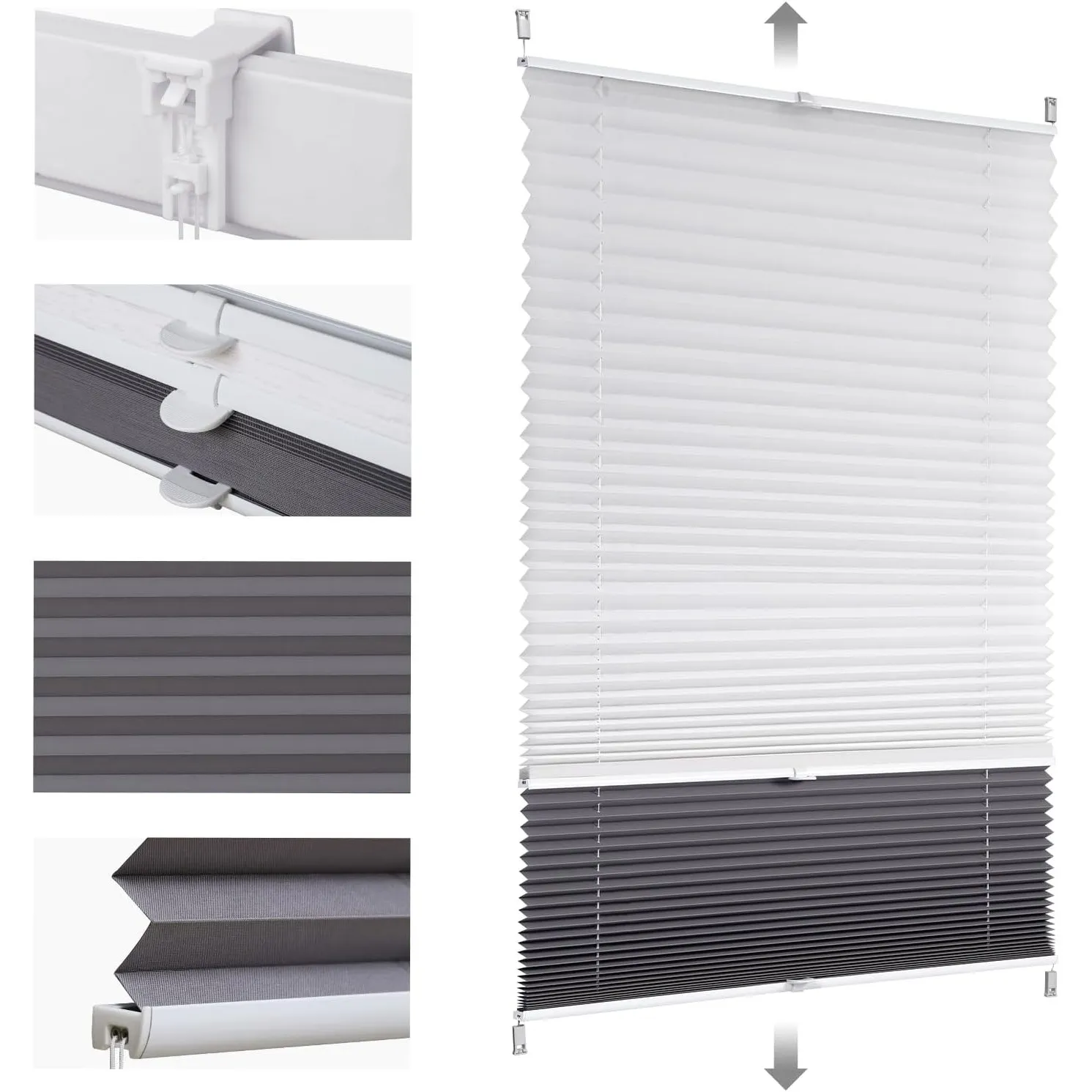 Sekey Plissee Doppelplissee Day+Night Verdunkelung ohne Bohren verspannt Lichtschutz, Klemmfix, 130x150cm Weiß und Grau