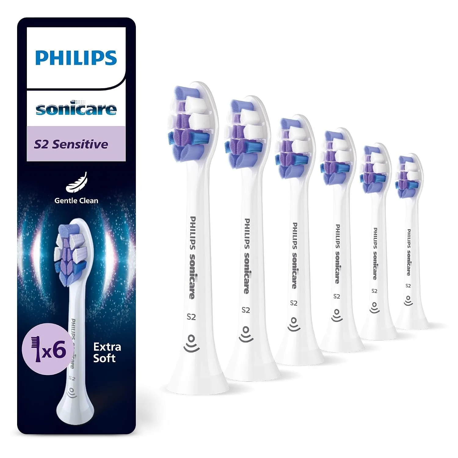 Philips Sonicare S2 Sensitive, Original Ersatzbürstenköpfe, Weiß, 6er-Pack, HX6056/87