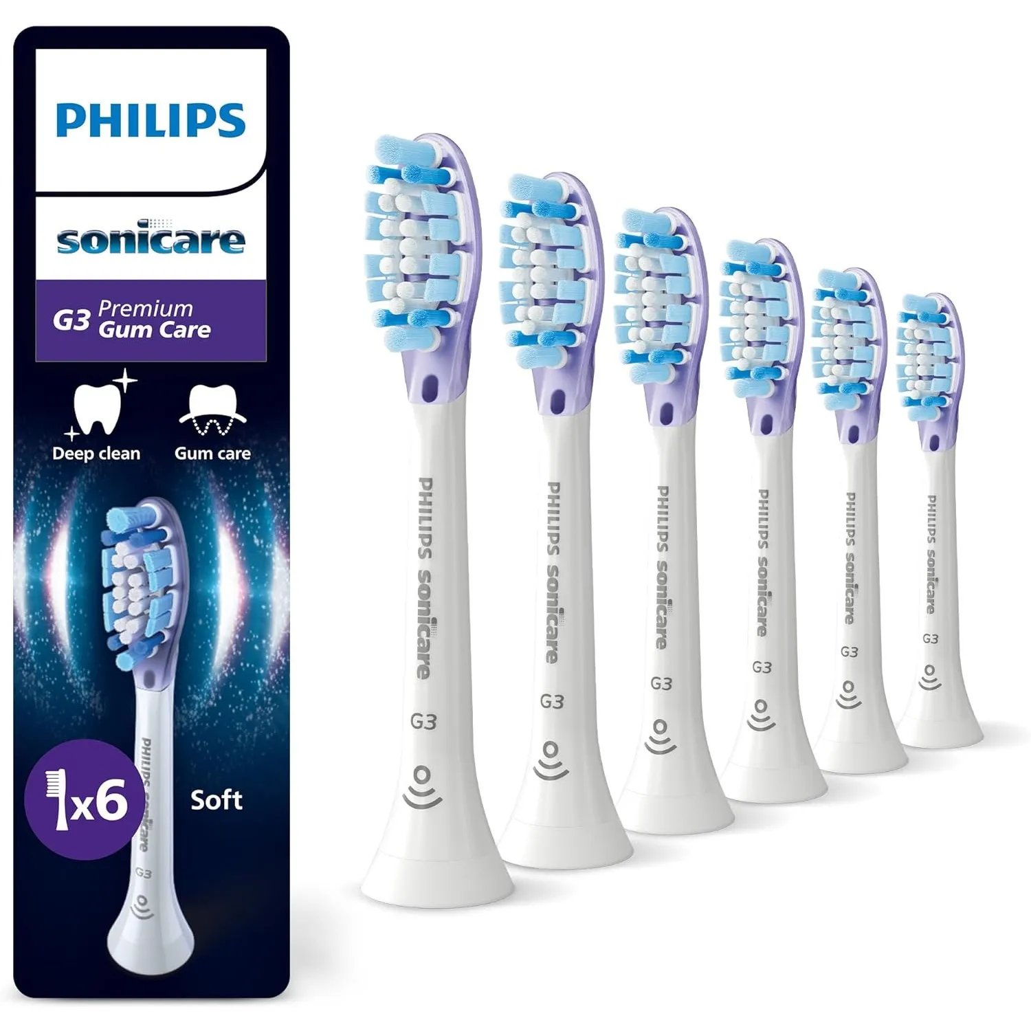 Philips Sonicare G3 Premium Gum Care, Original Ersatzbürstenköpfe, Weiß, 6er-Pack, HX9056/87