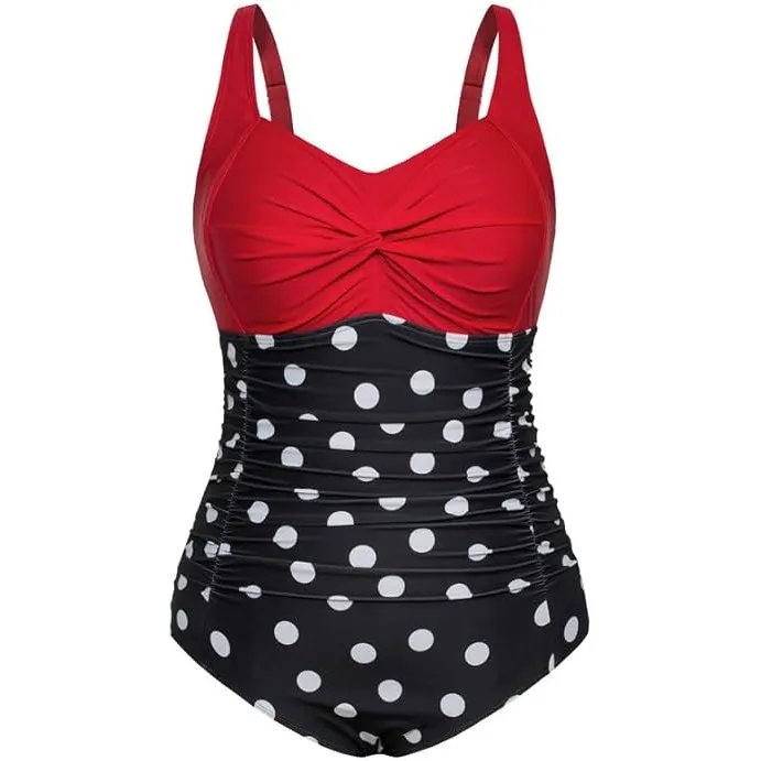 Hanna Nikole Damen Große Größen Einteiliger Badeanzug Bauchweg Bademode Swimsuit V-Ausschnitt Ruched Monokinis