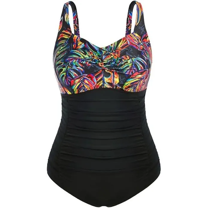 Hanna Nikole Damen Große Größen Einteiliger Badeanzug Bauchweg Bademode Swimsuit V-Ausschnitt Ruched Monokinis