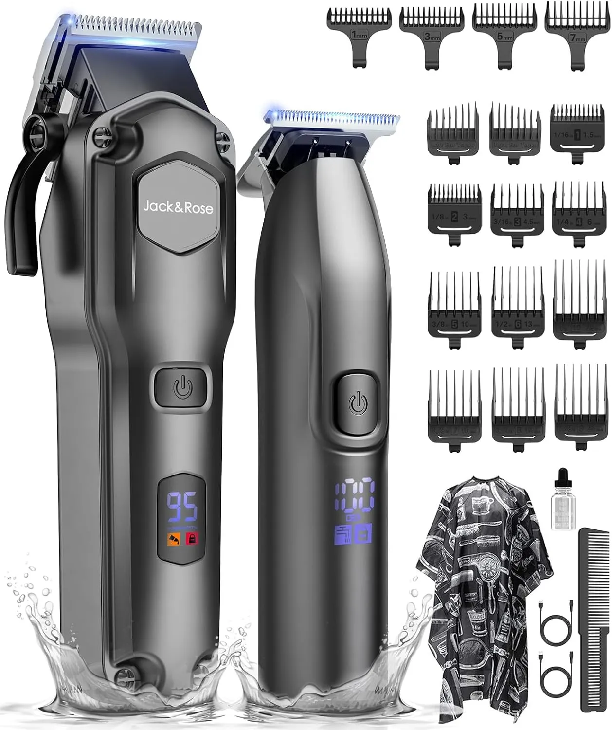 Jack & Rose Haarschneidemaschine & T-Klinge Trimmer Set, Haarschneider kabellos & Wiederaufladbar, IPX7 Wasserdicht Haa…