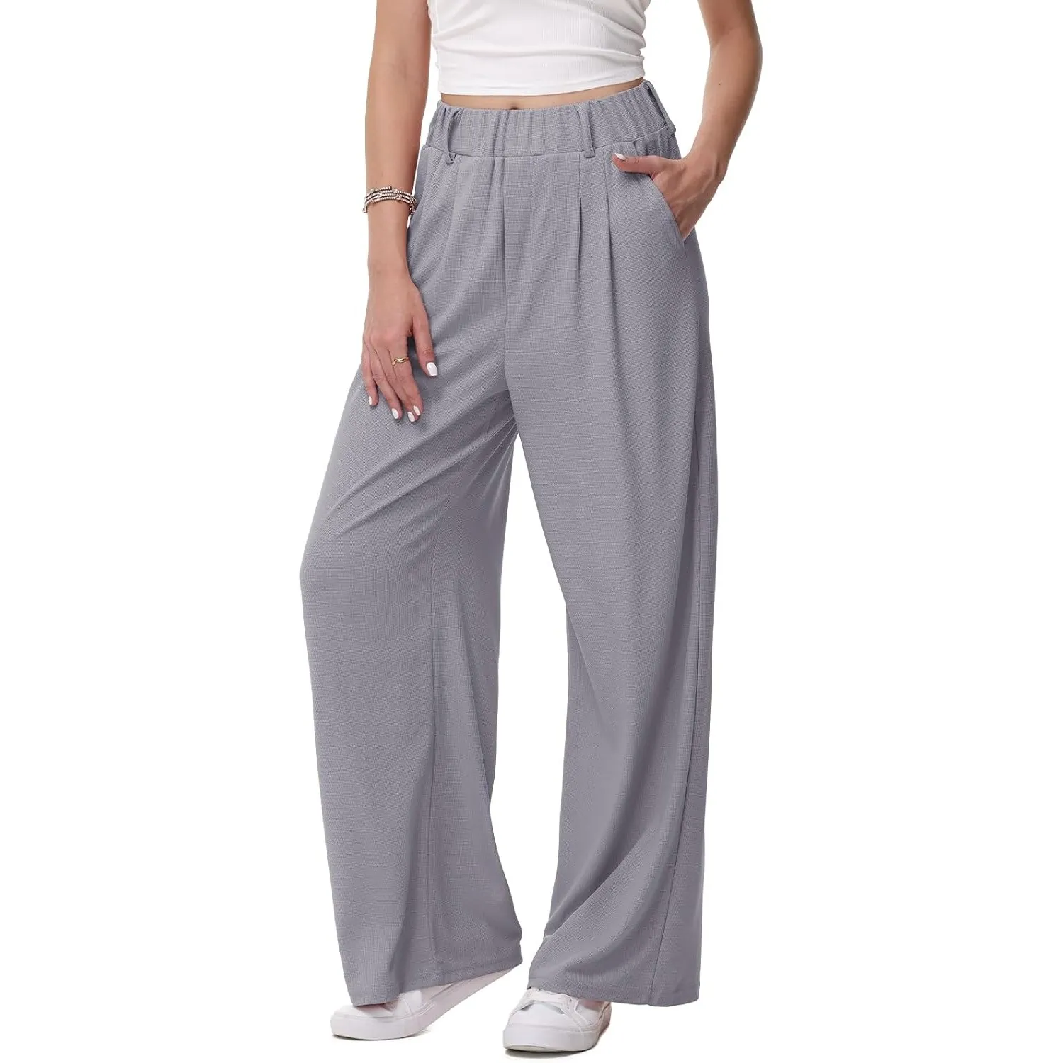HMIYA Weite Hosen Damen Bügelfreie Stoffhose Mit Taschen
