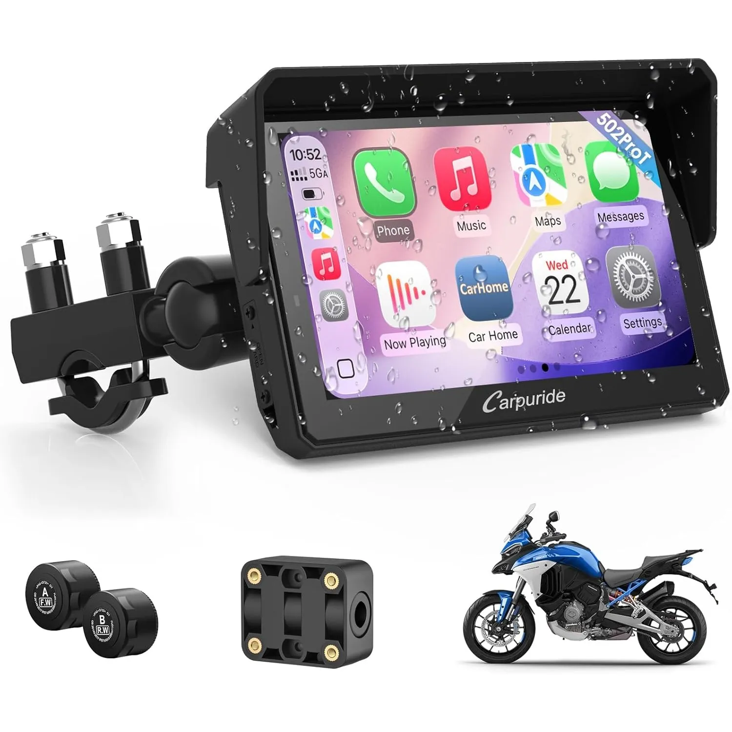 CARPURIDE W502TPRO Motorrad CarPlay 5" Android Auto TPMS Dual Bluetooth