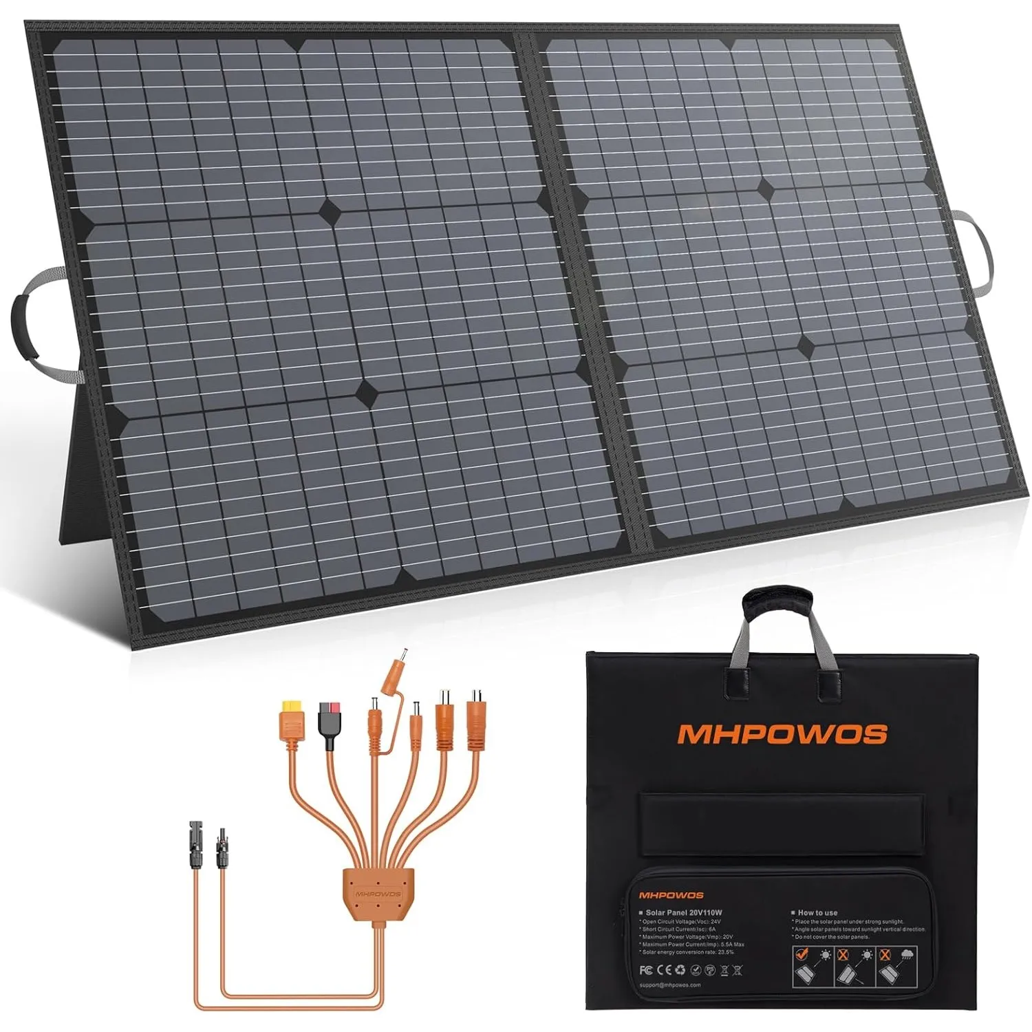 Tragbares Solarpanel 110W Solarladegerät, faltbares Solarpanel | IP67 wasserdichtes Kit mit 20V Ausgang, 23,5% Wirkungs…