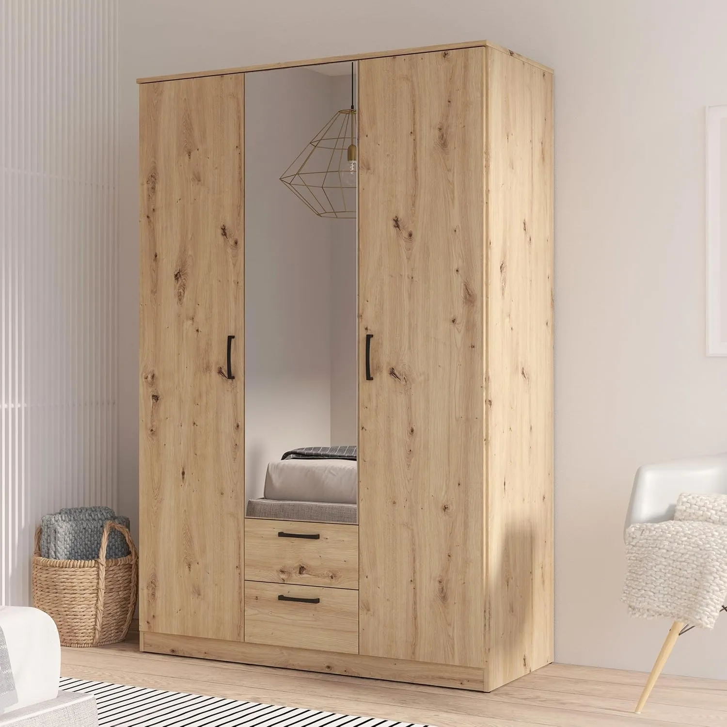 Forte NIKO Kleiderschrank 120 130, moderner Schrank 2-türig, Schlafzimmer, Jugendzimmer, Kinderzimmer, Holzwerkstoff, A…