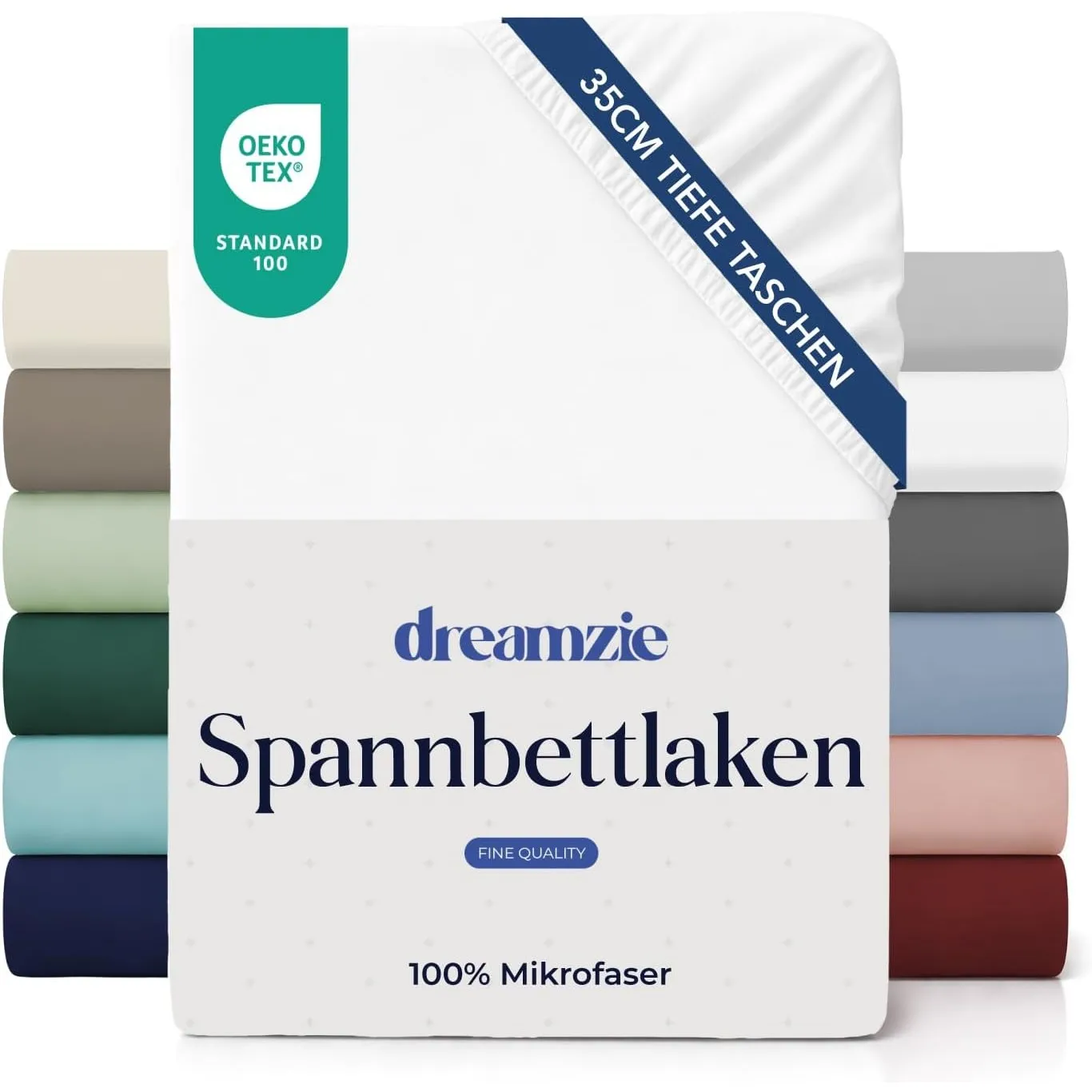 Dreamzie Spannbettlaken 180 x 200cm - 35 cm Tiefe Tasche - 100% Mikrofaser Bettlaken - Elfenbein, Schadstoffgeprüft(Oek…