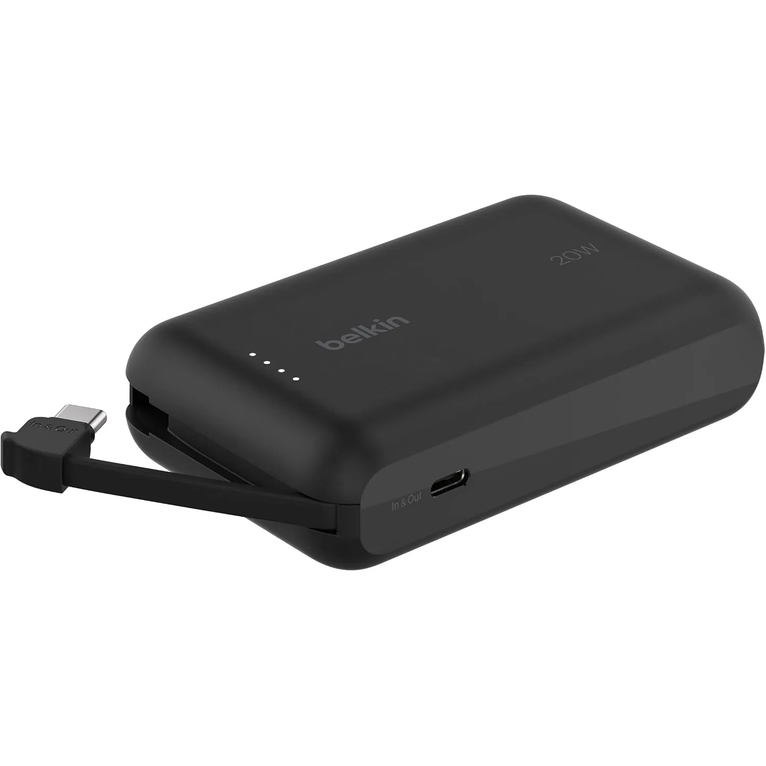 Belkin BoostCharge 10000mAh Power Bank, integriertes USB-C-Kabel – Schwarz | 10K Powerbank, bis zu 2 Geräte Laden (1 US…
