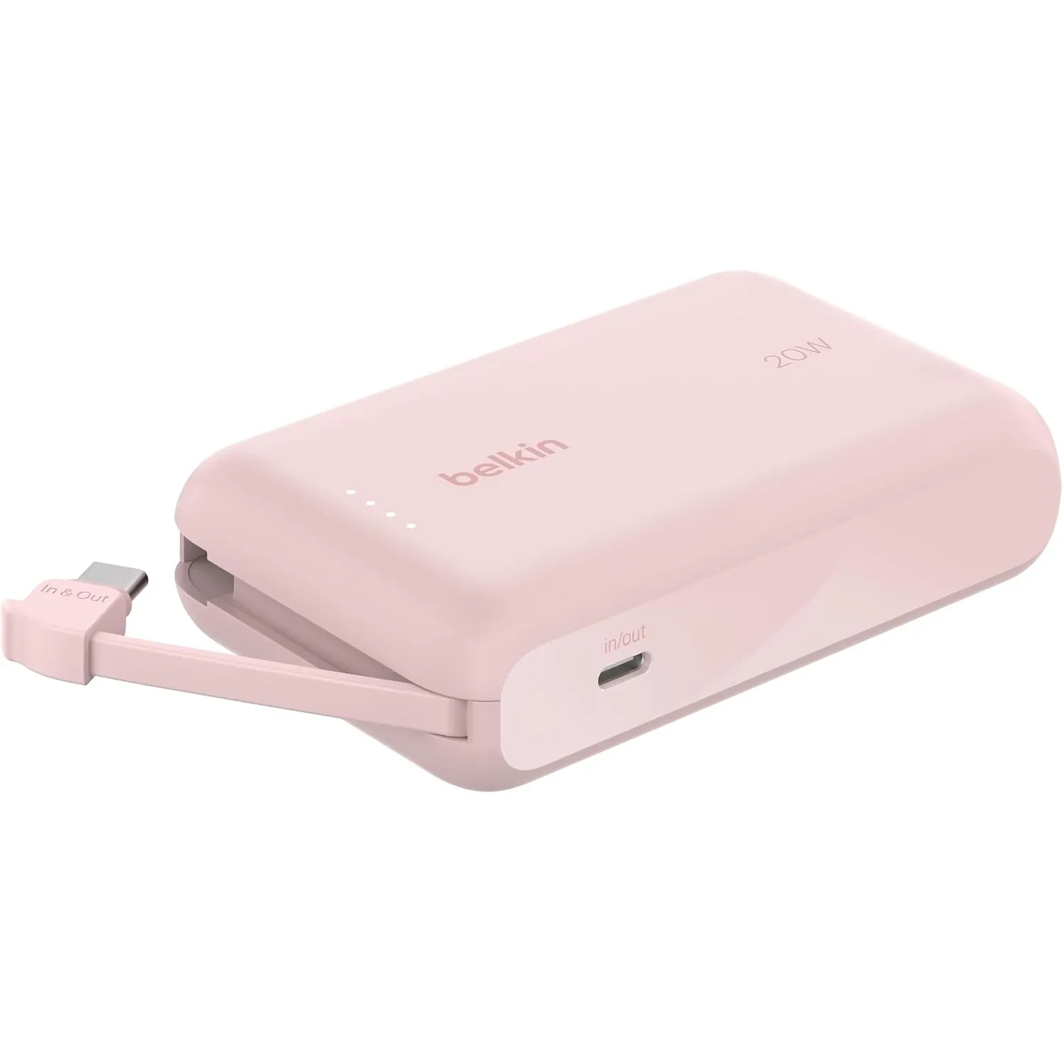 Belkin BoostCharge 10000mAh Power Bank, integriertes USB-C-Kabel – Rosa | 10K Powerbank, bis zu 2 Geräte Laden (1 USB-C…