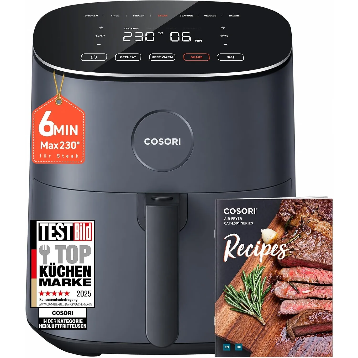 Cosori Airfryer, Max 230°C, 4,7L 7-in-1 Heißluftfritteuse
