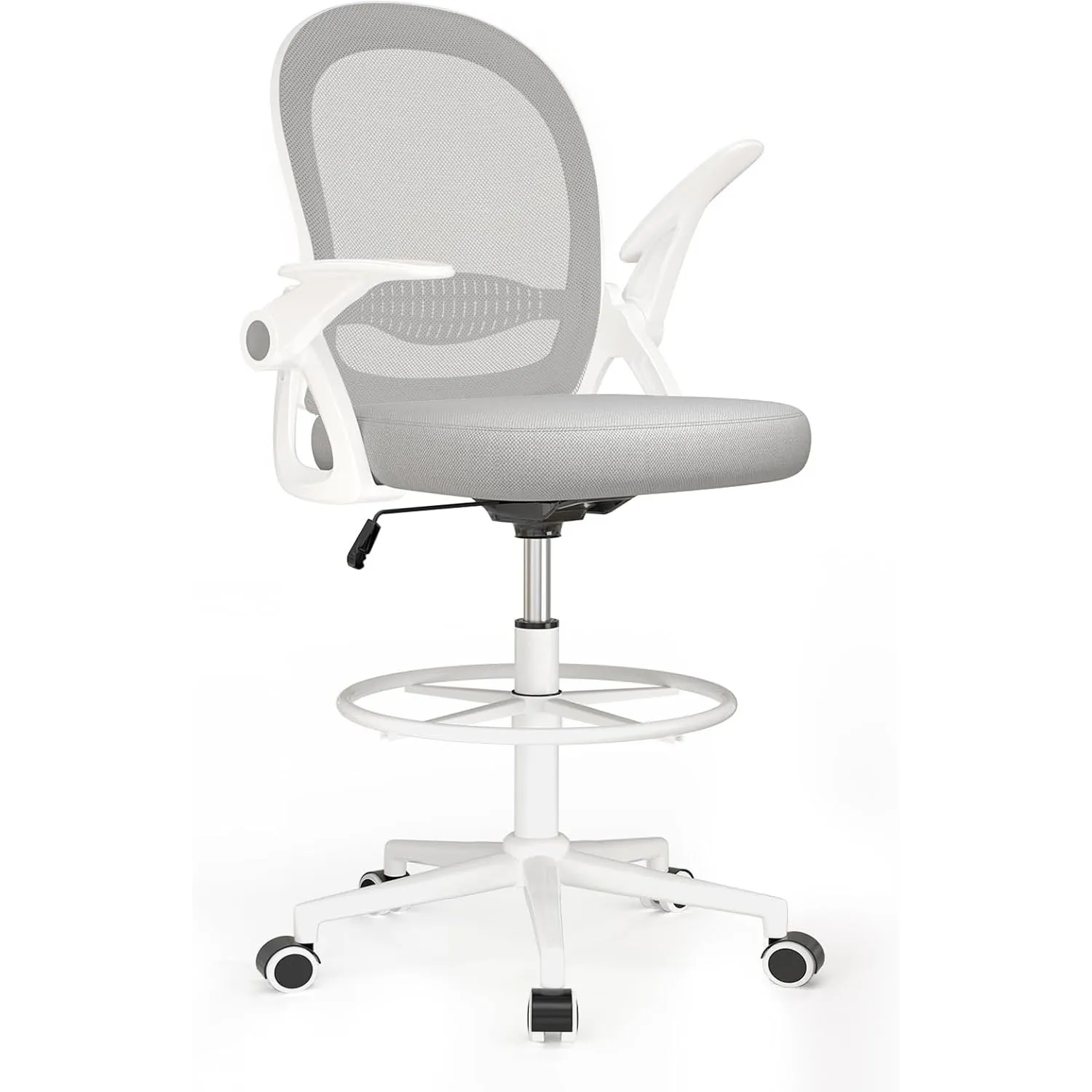 Naspaluro Bürostuhl mit Fußstützenring, Ergonomischer Schreibtischstuhl mit Atmungsaktiv Netzbespannung, Hochklappbare …