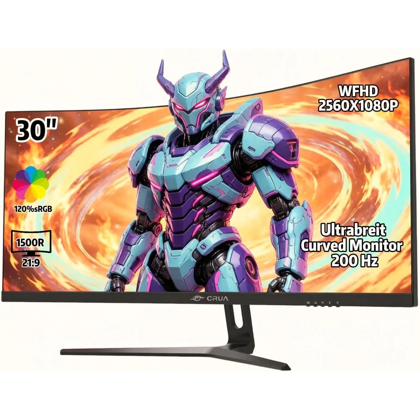 CRUA 30" Ultrabreit Curved Gaming Monitor, 165 Hz/200 Hz, WFHD (2560 x 1080p), 1500R VA-Bildschirm, 120% sRGB-Farbrauma…