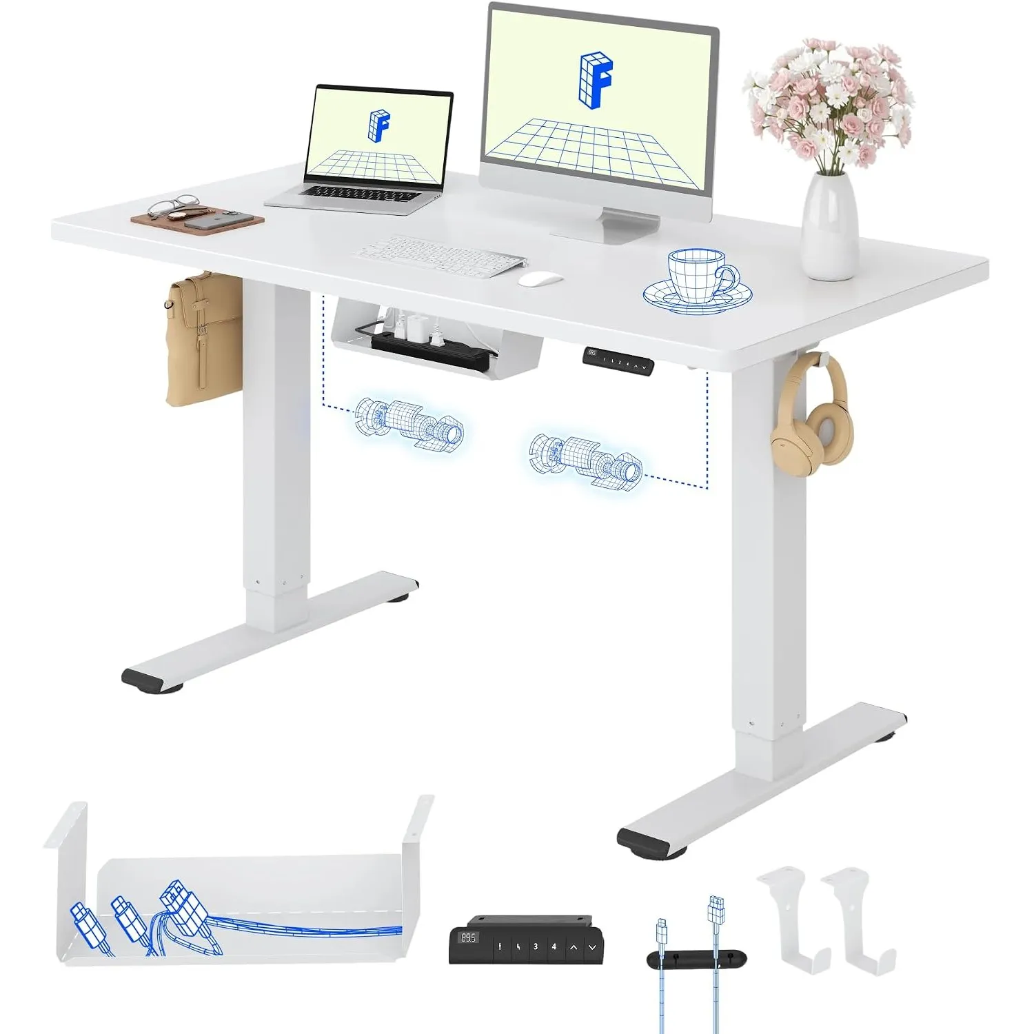 FLEXISPOT Höhenverstellbarer Schreibtisch elektrisch, Doppelmotor 120x80 cm