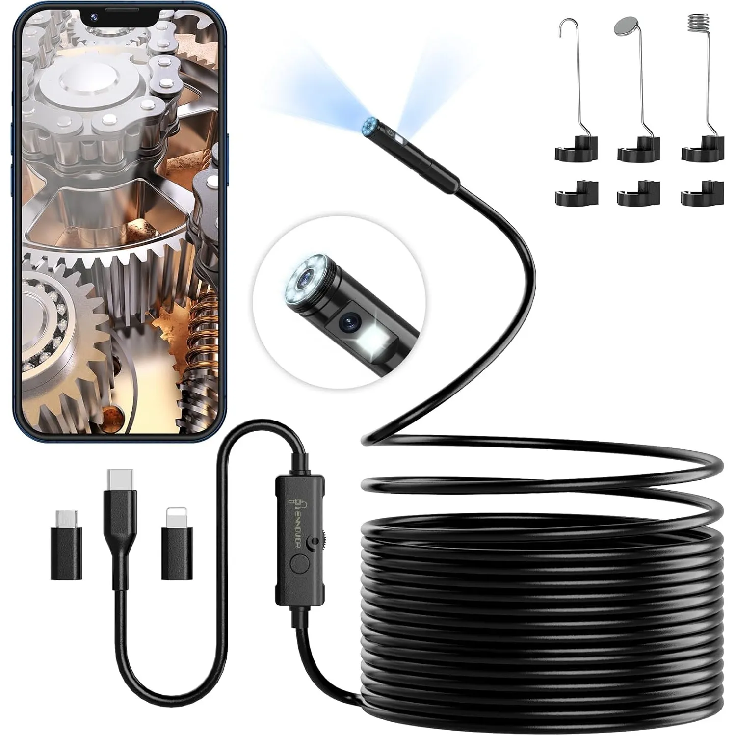 Endoskopkamera mit Licht, Ennovor 1920 HD Doppelkopf Endoskop-Kamera Handy mit 8 LED Licht, Kein WLAN Inspektionskamera…