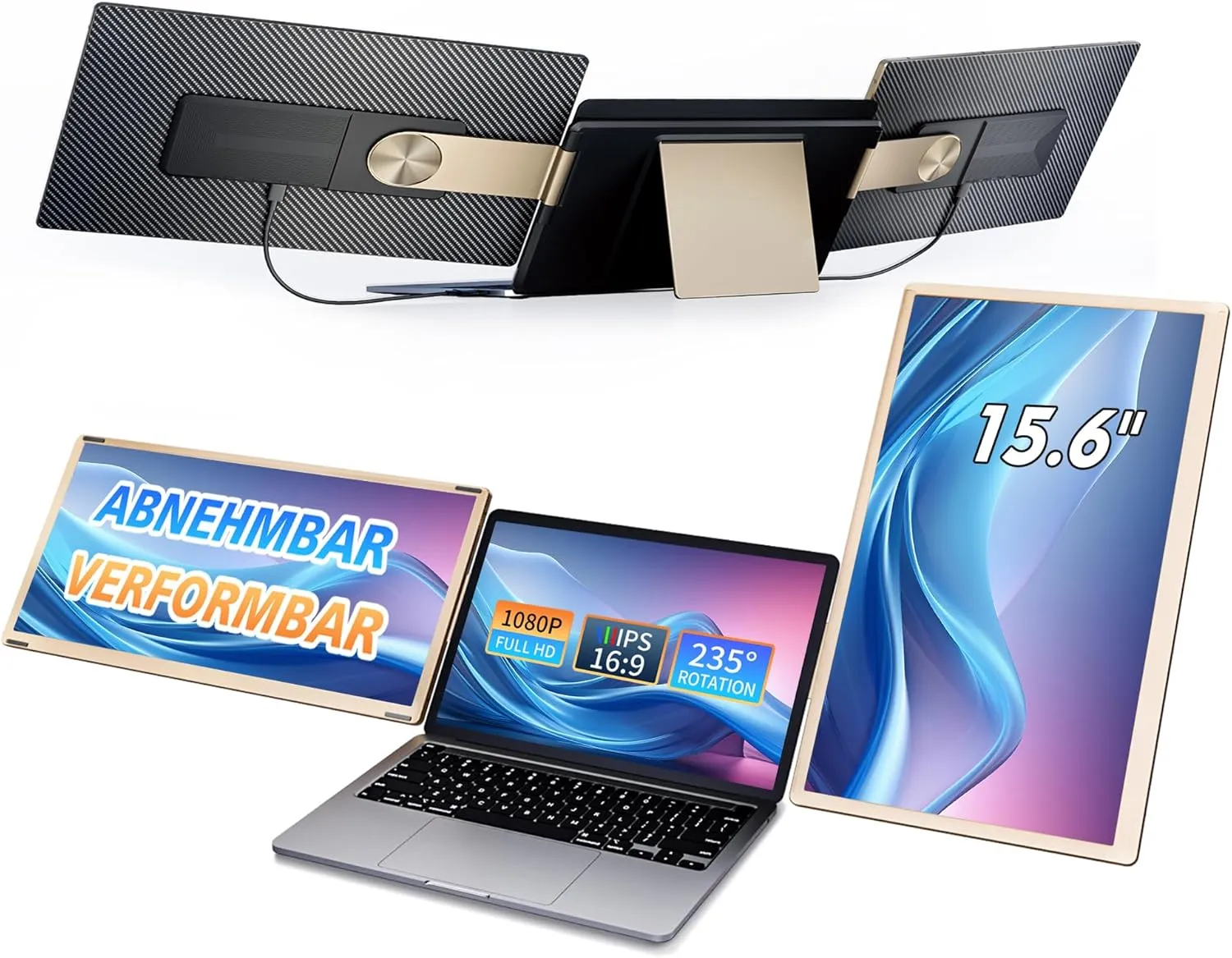 15.6 Inch Laptop Monitor Extension, 120% sRGB Laptop Screen Extender with 235° Rotation, 1080P Laptop Screen Extension,…
