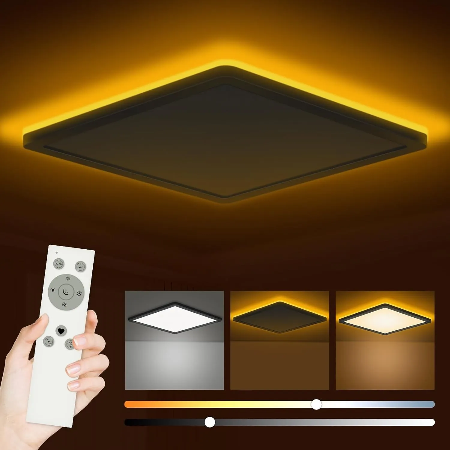Bowfar LED Deckenleuchte Flach, 24W 2800LM Deckenlampe mit Fernbedienung Dimmbar 3000K-6500K, 1800K Nachtlicht Amber, S…