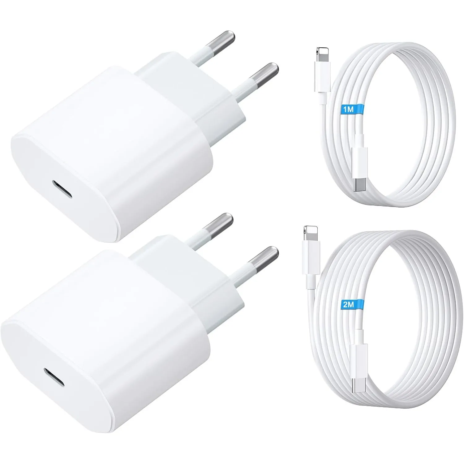 Dual 20W USB C Ladegerät mit Ladekabel Kabel 2M + Ladekabel Schnellladekabel 1M, 4-Pack USB C Netzteil Stecker Power Ad…
