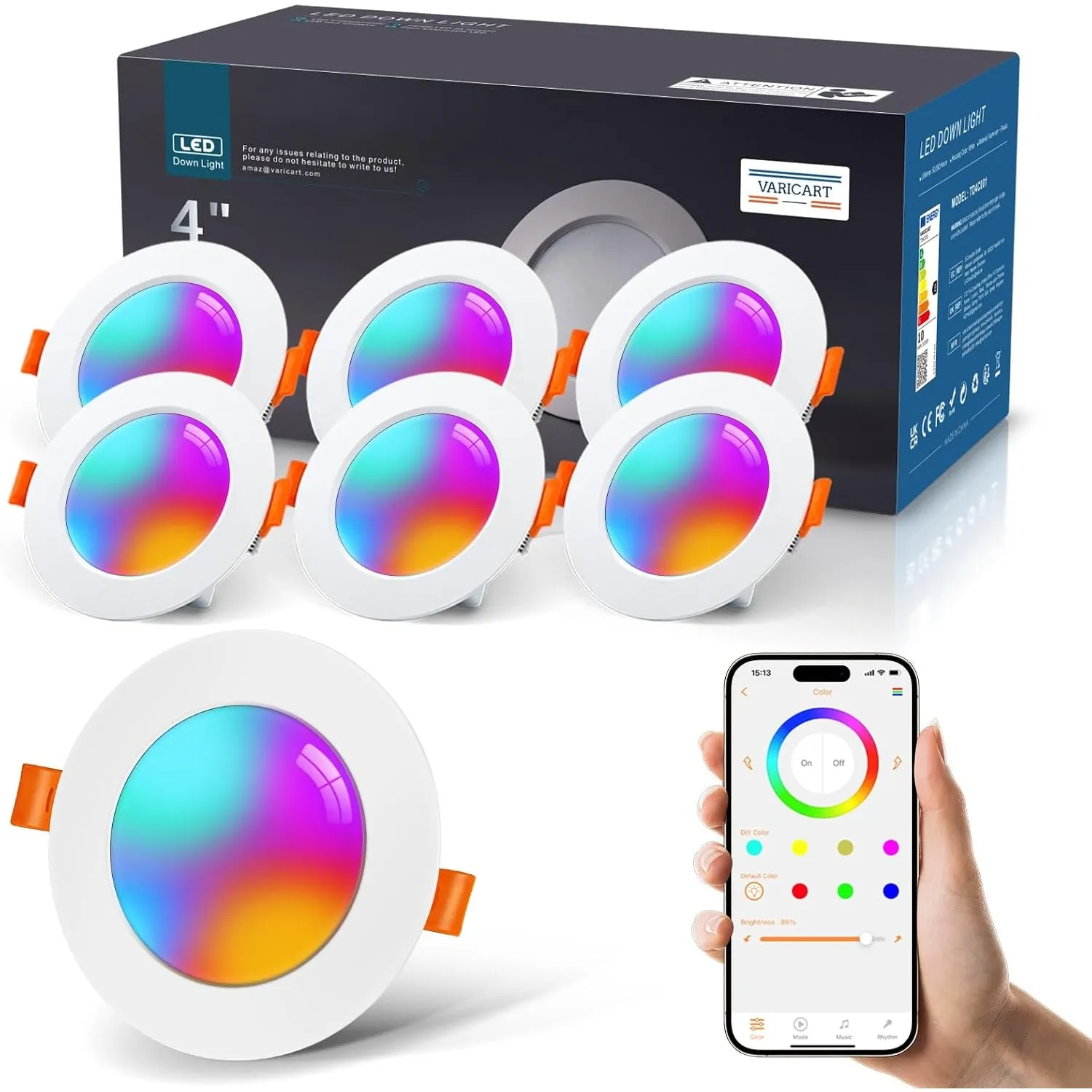LED Einbaustrahler 230V RGB Alexa, 10W Smart LED Spots Bluetooth 2700K-6000K, Einbauspots Flach Dimmbar Farbig, IP44 Ei…