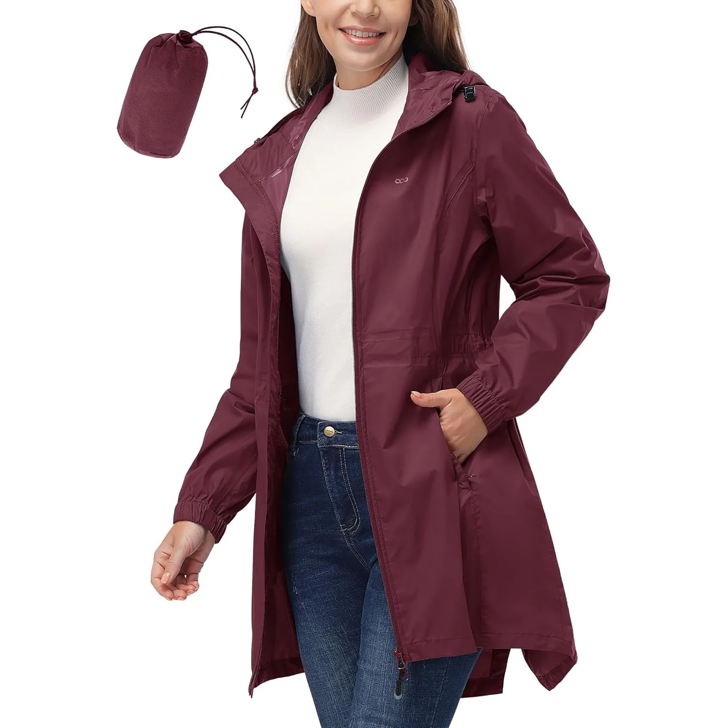 33,000ft Damen Dünne Wasserdichte Faltbar Regenmantel Regenjacke mit Kapuze, Leicht Atmungsaktive Travel Regenponcho, L…