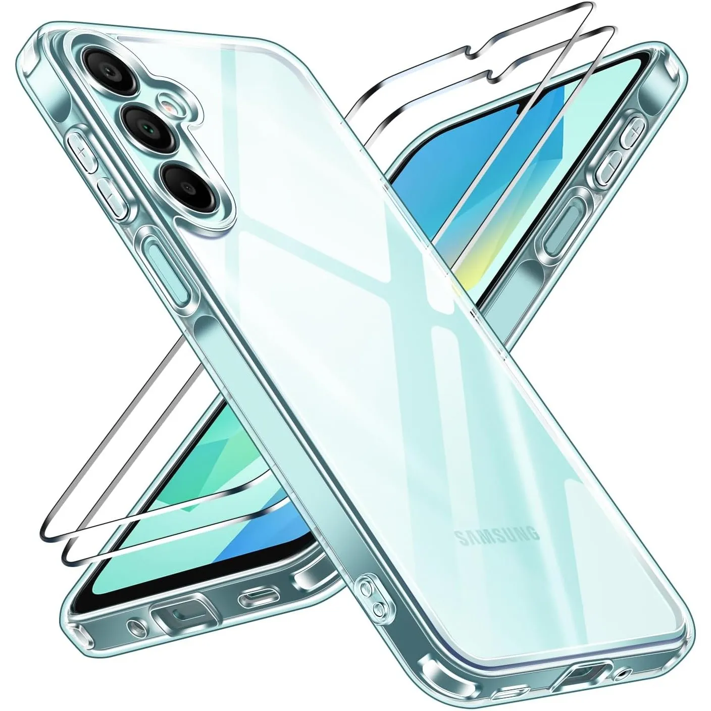 ivoler Nie Vergilbung Klar Hülle für Samsung Galaxy A16 4G / A16 5G, 1 Handyhülle mit 2 Stück Panzer Schutz Glas, [Mili…