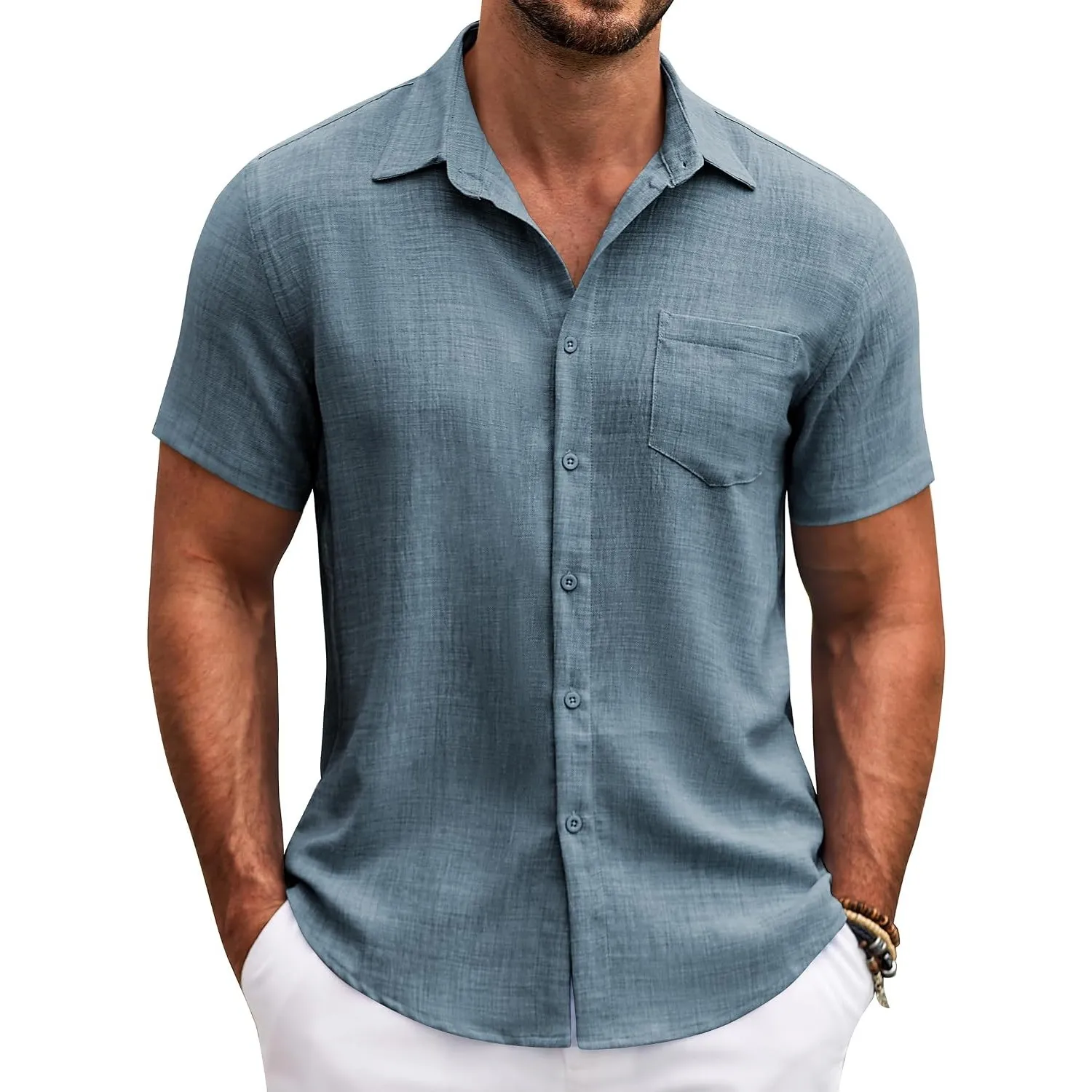 COOFANDY Herren Hemd Kurzarm Sommer Freizeit Leicht Strand Regular Fit Männer Hemden mit Brusttasche