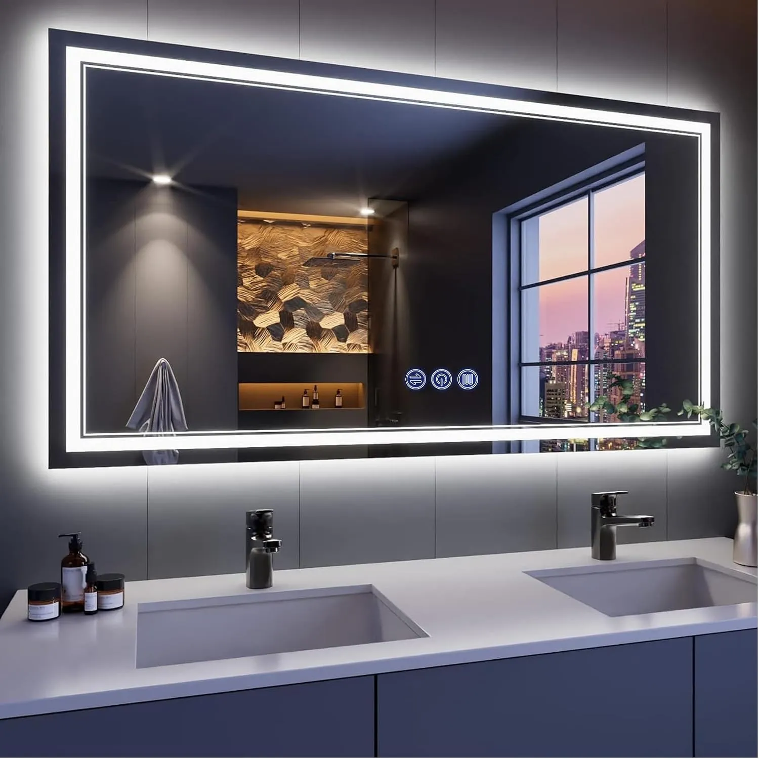 Badspiegel mit Beleuchtung 150x70cm, Badezimmerspiegel Wandspiegel und Touch-Schalter, IP65-Led-Spiegel-Bad mit Speiche…
