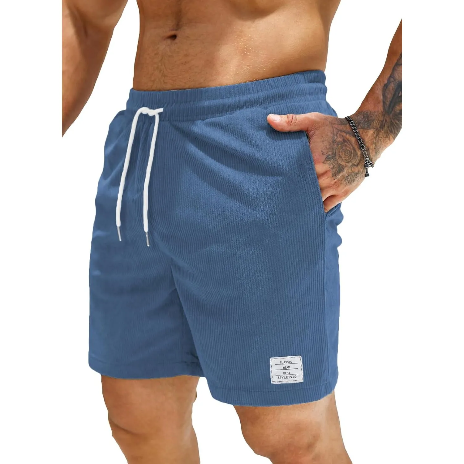 JMIERR Herren Corduroy Shorts mit 3 Taschen | Sommerstrand, Lässig, Elastische Taille, Schnüre, Leichtgewicht, Maschine…