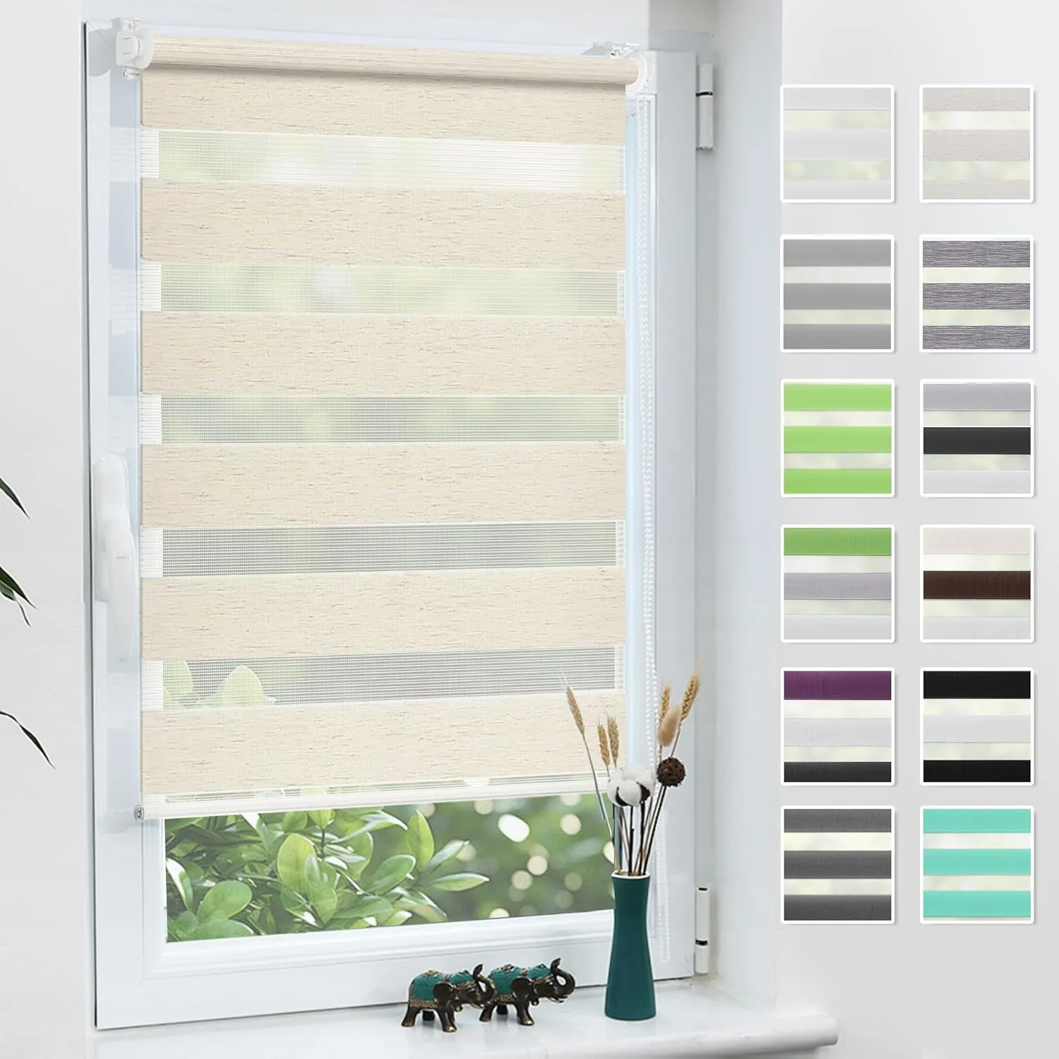 Grandekor Doppelrollo Klemmfix ohne Bohren 105x130 cm(Stoffbreite 105 cm)Leinen Fenster Rollos für innen Klemmrollos Du…