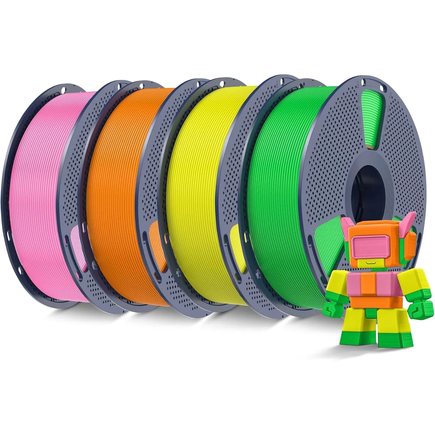 SUNLU 4KG Hohe Geschwindigkeit PLA Filament, Sonnensorange+Gelb+Rosa+Grün | Rapid PLA mit 50–600 mm/s, 3D Drucker PLA F…