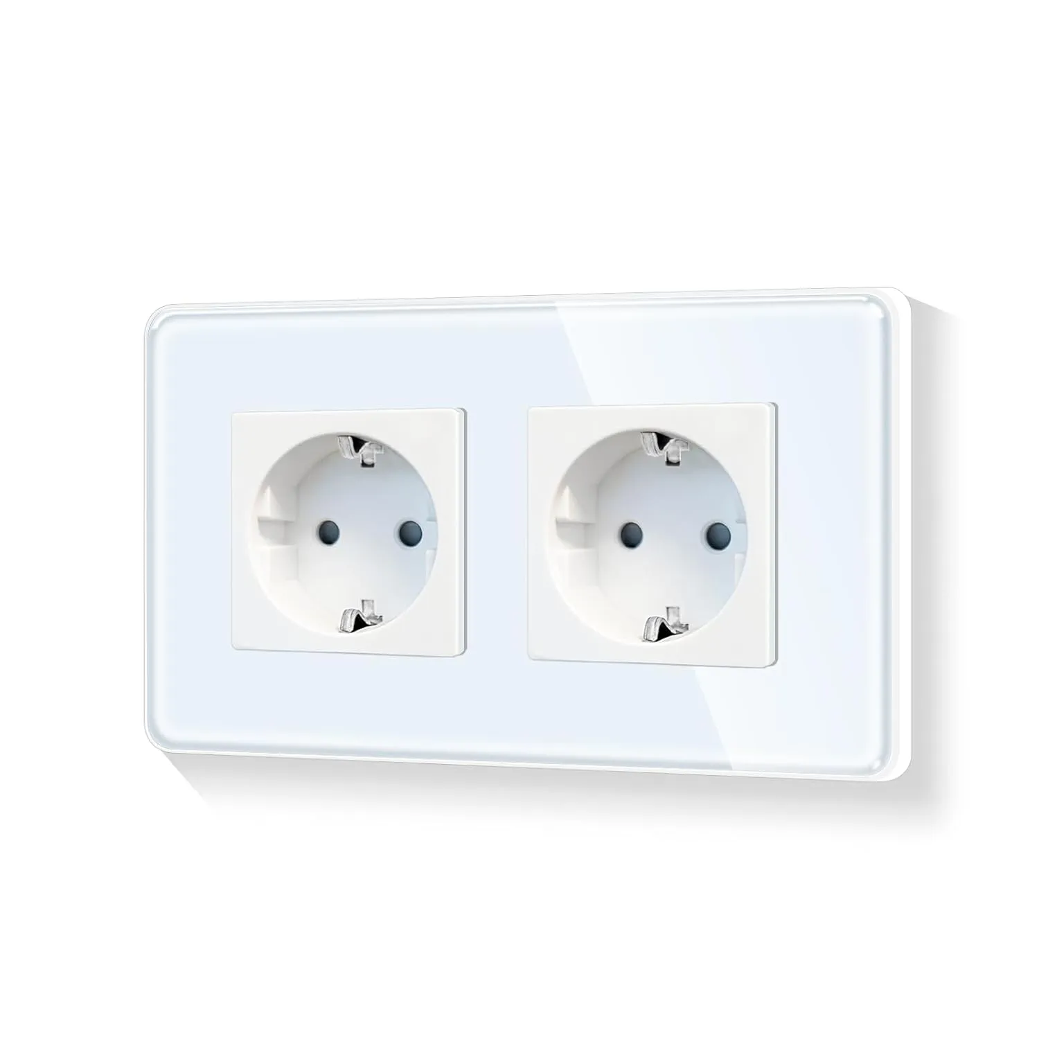 LIAONFOY Round Schuko Double Socket Glass Frame Flush-Mounted 2-Way Wall Socket with Curved Edges Frame White 16 Amp 11…
