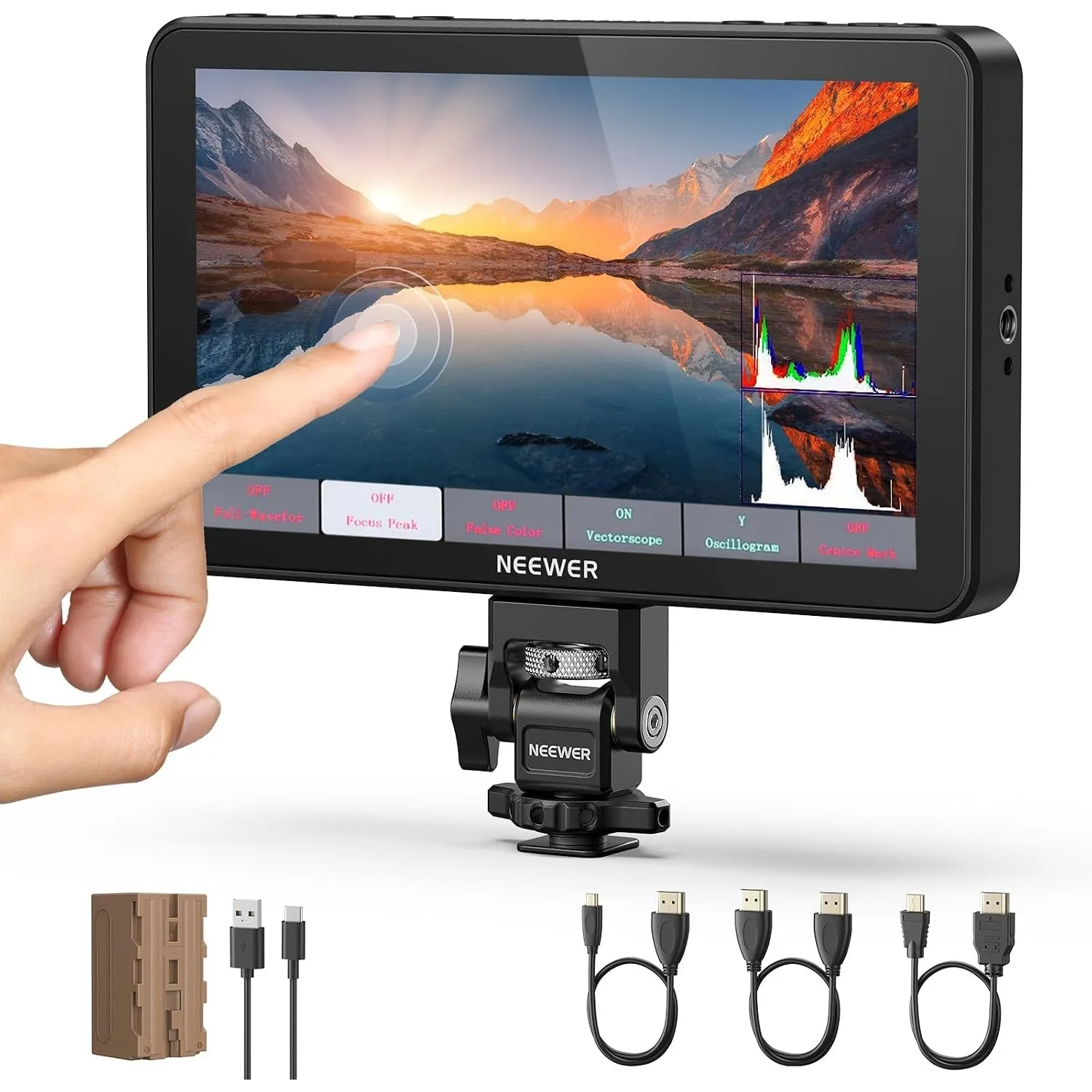 NEEWER F700 7" Kamera Feld Monitor, 2000nit HD 1920 x 1080 IPS Touchscreen mit 3D LUT, 4K HDMI Loop In/Out mit Peak Foc…