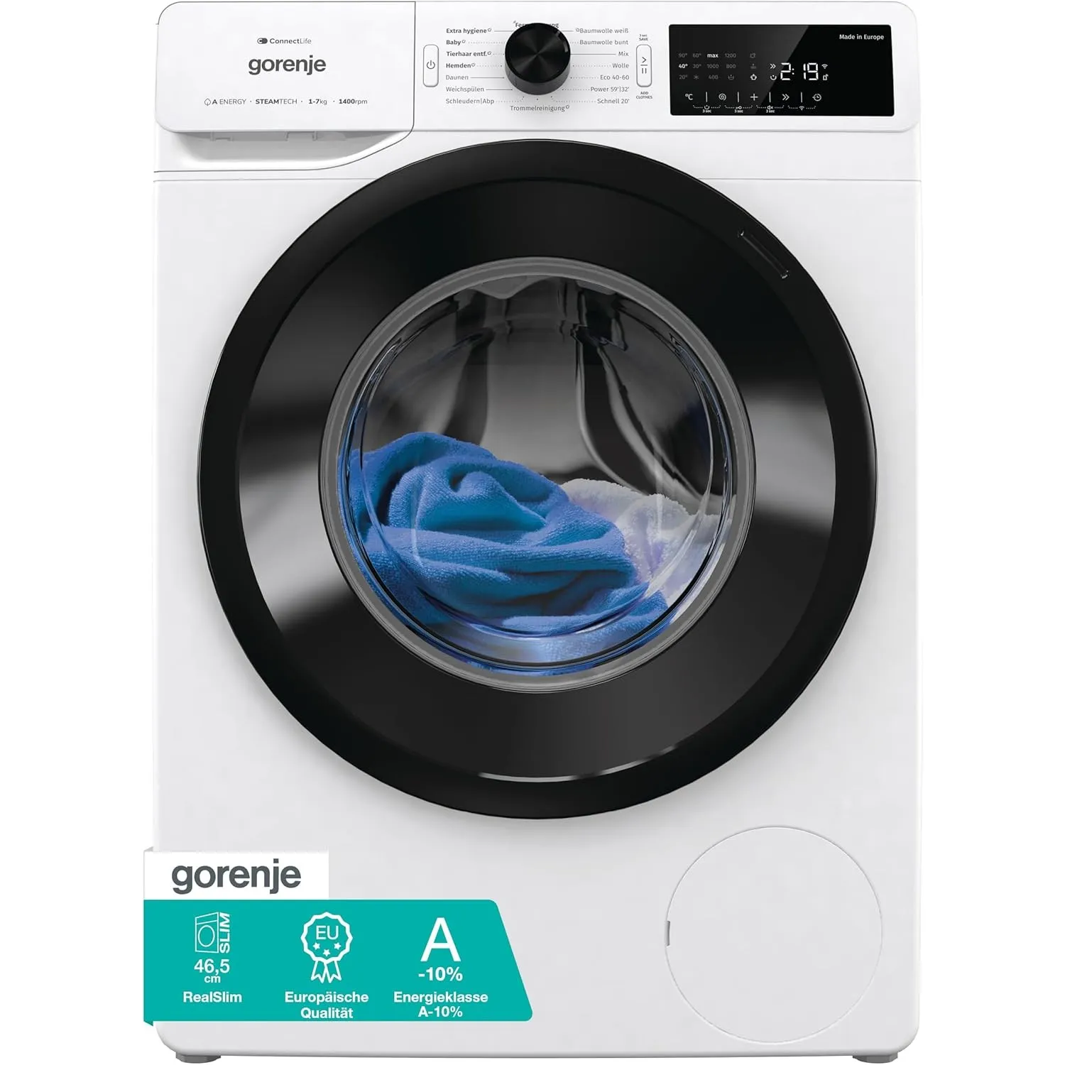 Gorenje WPAM74SA1T Waschmaschine mit Dampffunktion/ConnectLife/7Kg slim/1400 U/min/15 Programme/Totaler AquaStop/Wave A…