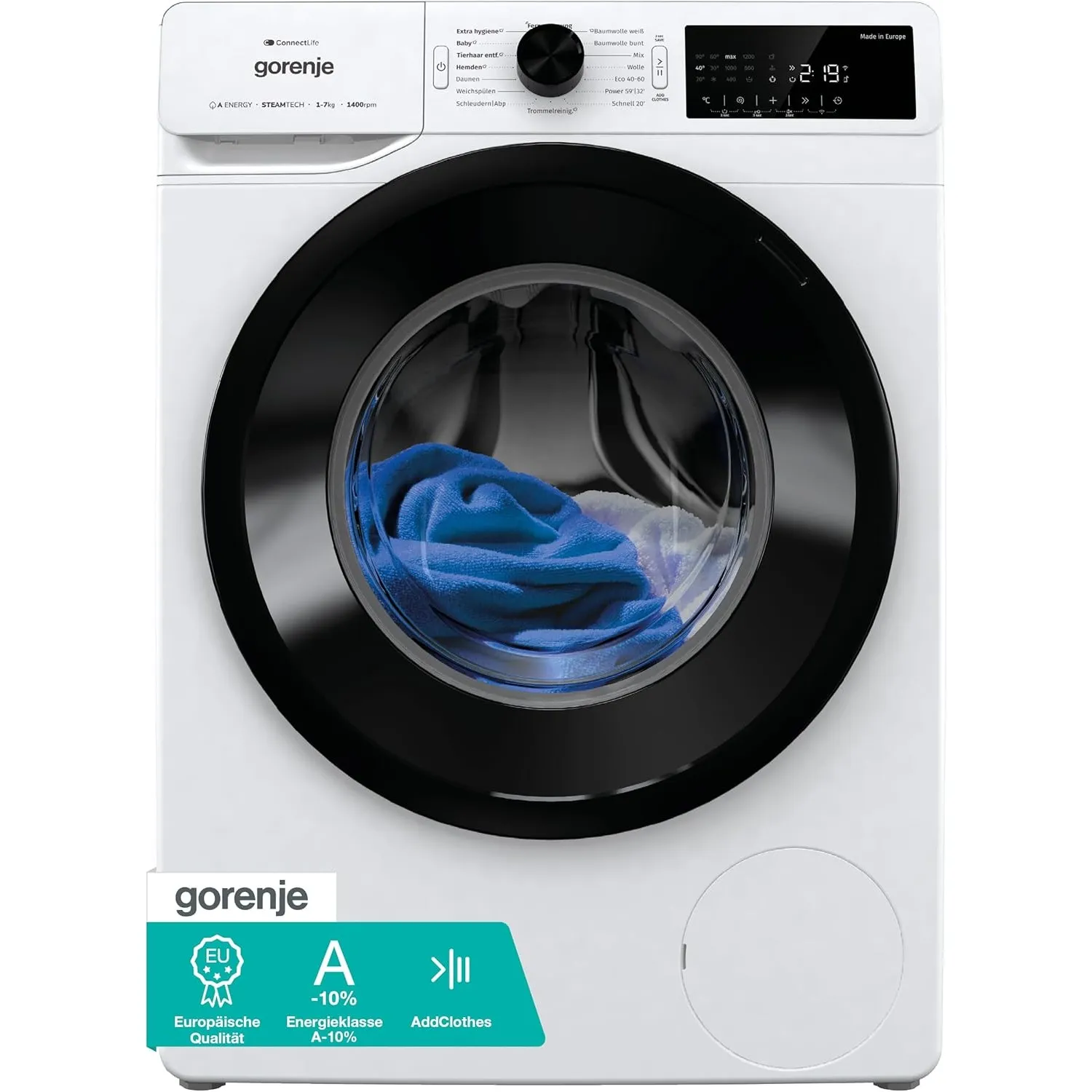 Gorenje WPAM74A1T Waschmaschine mit Dampffunktion/ConnectLife / 7Kg / 1400 U/min / 15 Programme/Totaler AquaStop/Wave A…