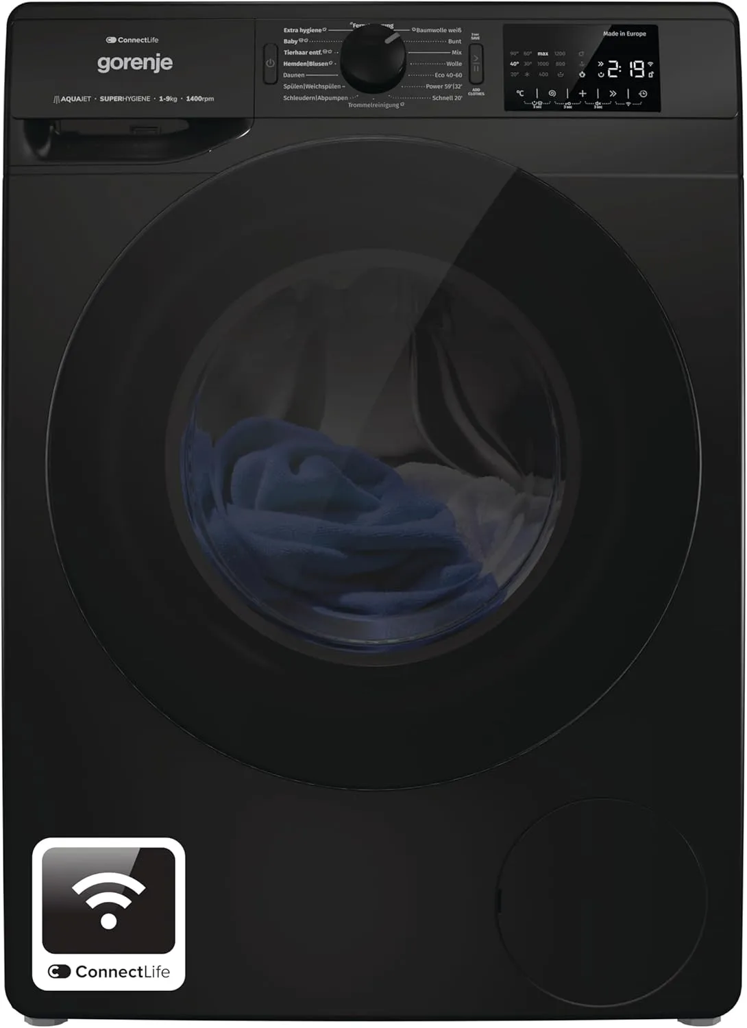 Gorenje WPNEI94A1DTSB Waschmaschine mit Dampffunktion/ConnectLife / 9Kg / 1400 U/min / 15 Programme/Totaler AquaStop/Wa…