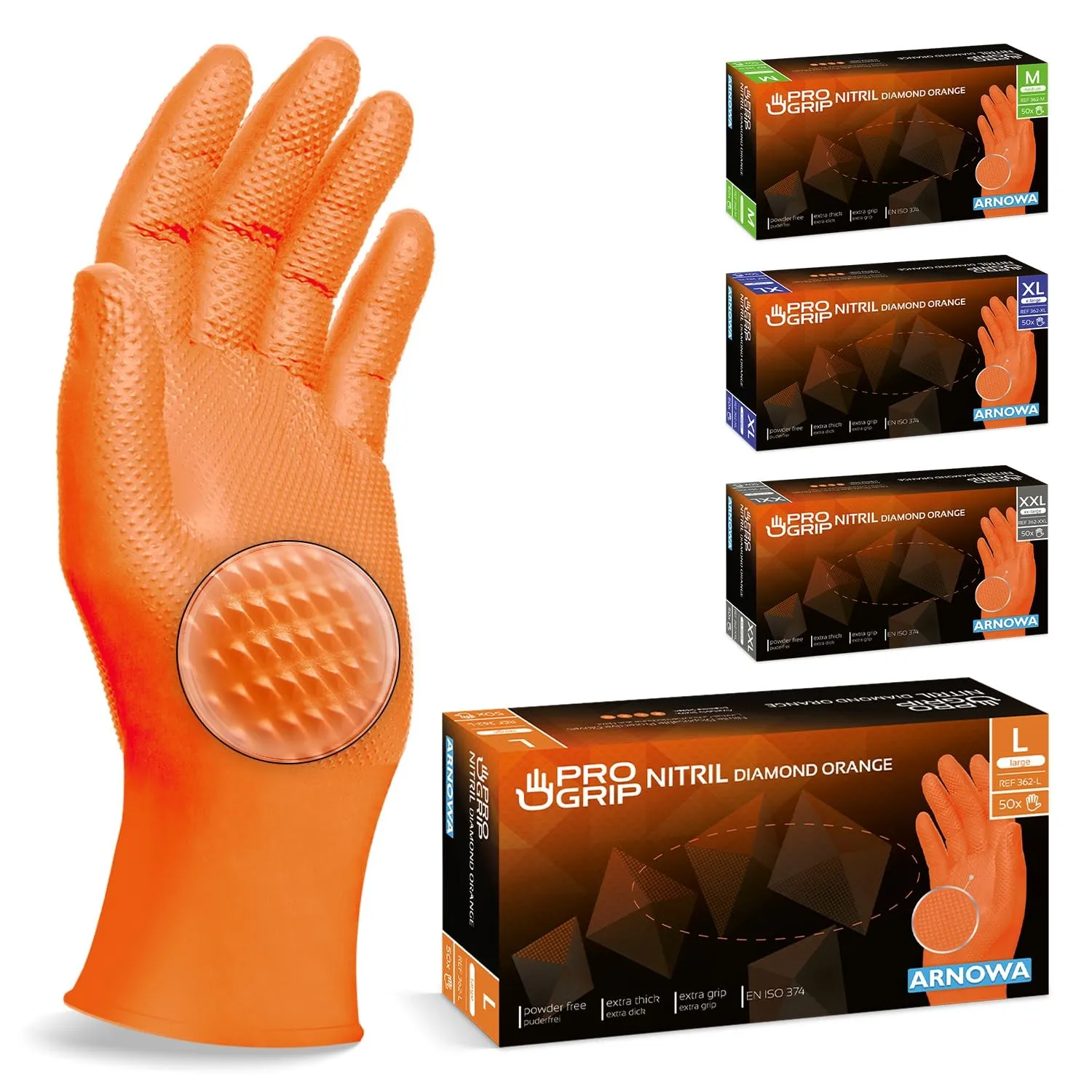 200x PROGRIP Einweghandschuhe Diamant Grip Orange, Nitrilhandschuhe L | Einmalhandschuhe Extra Stark, Handschuhe Einweg…