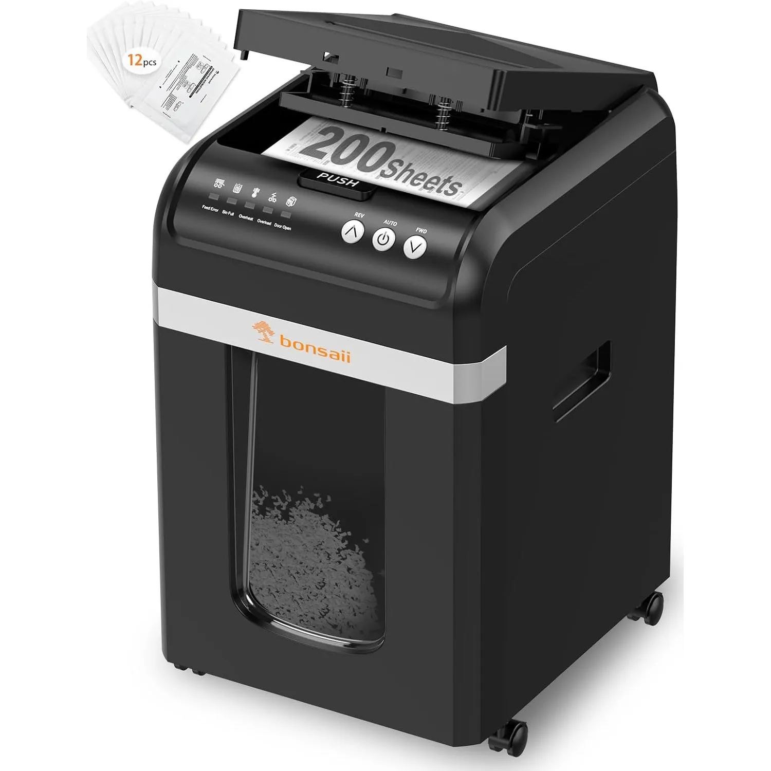 Bonsaii Auto-Feed Aktenvernichter 200 Blatt, P-4 Mikroschnitt, Schwarz