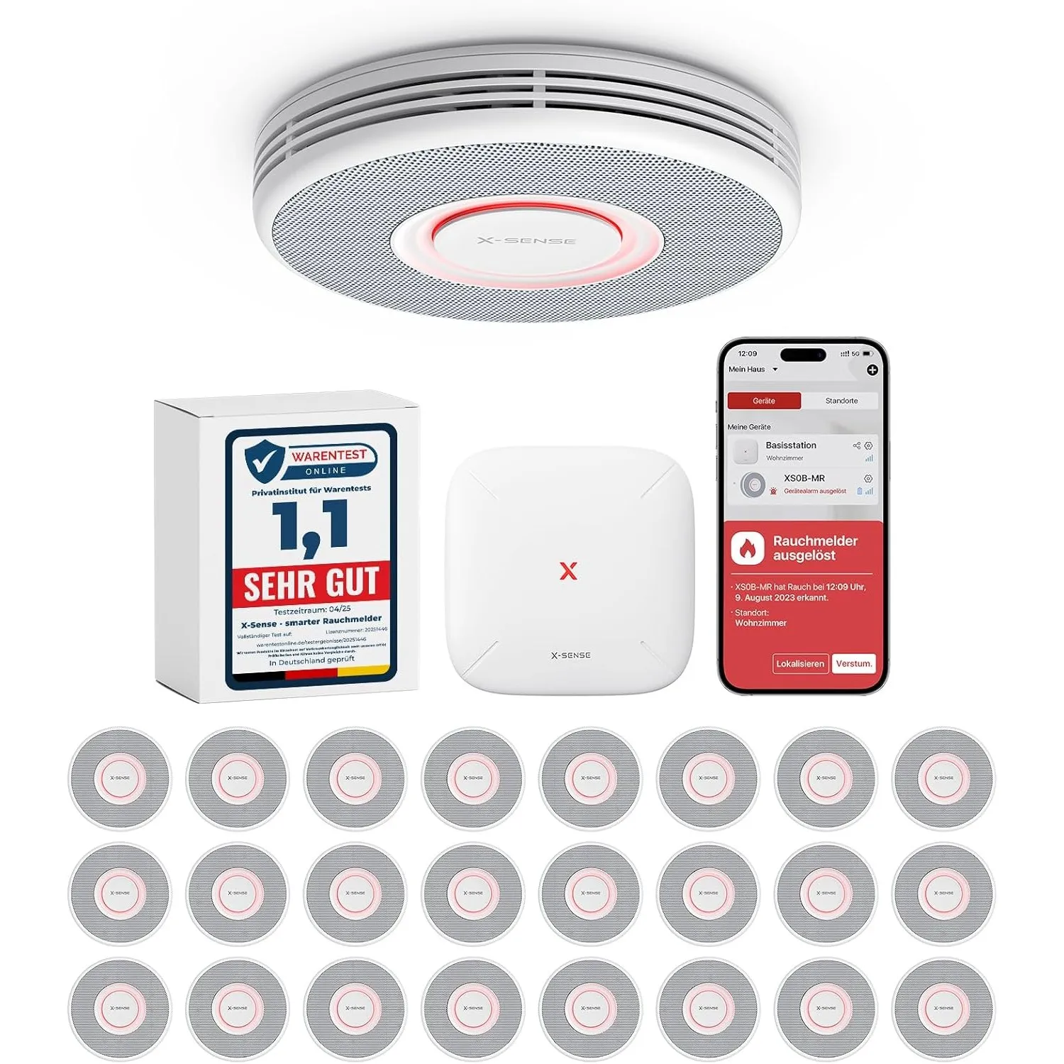 X-Sense Smarter Rauchmelder WLAN mit Sprachausgabe und 17 Standorten, Feuermelder, Rauchmelder vernetzt, 33 mm, Brandme…