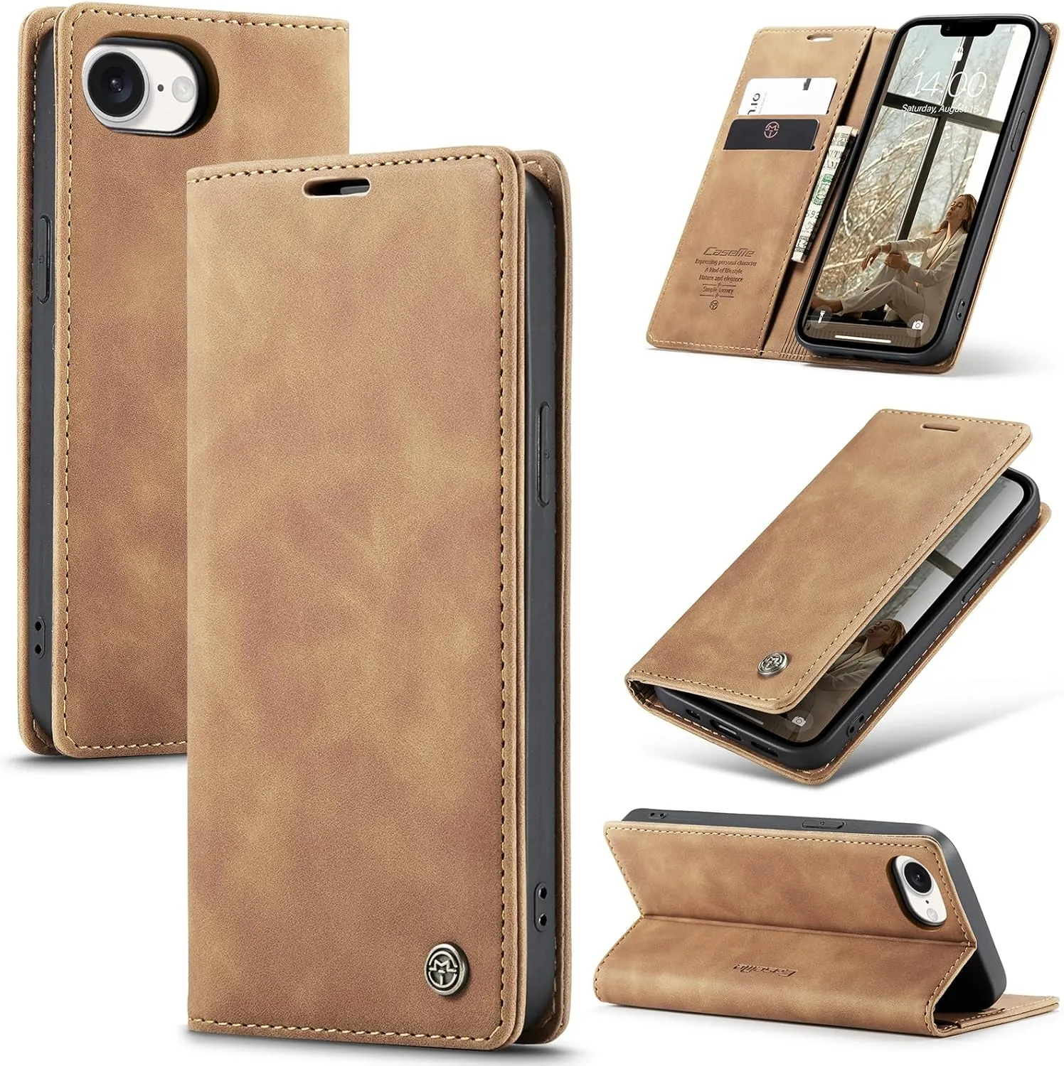 Handyhülle iPhone 17e / iPhone 16e hülle klapphülle Premium PU Lederhülle, RFID Schutzhülle, Faltbare Ständer, Handytas…