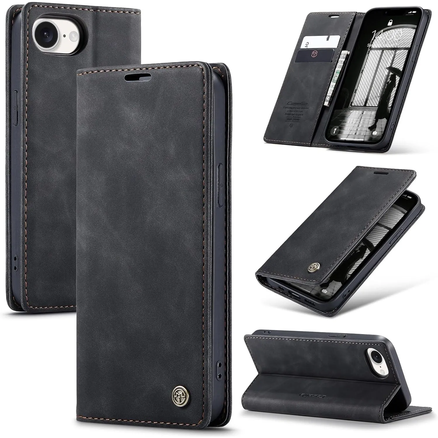 Handyhülle iPhone 17e / iPhone 16e hülle klapphülle Premium PU Lederhülle, RFID Schutzhülle, Faltbare Ständer, Handytas…