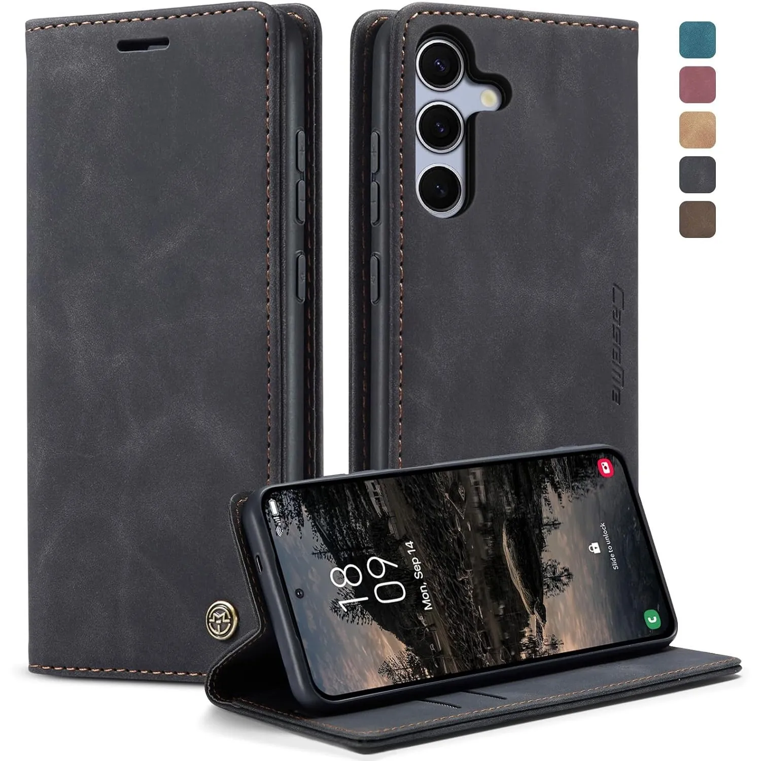 Handyhülle für Samsung Galaxy S25 5G Hülle Premium Lederhülle Weiches Vintage-Nubukleder Faltbare Ständer Schutzhülle K…