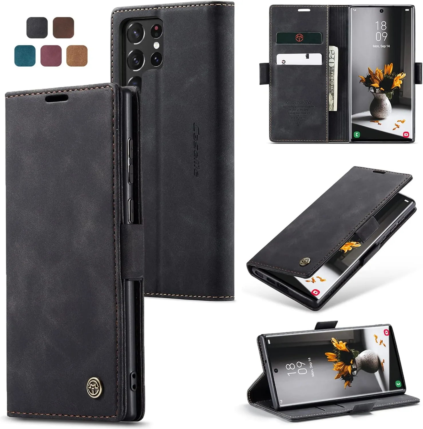 Hülle Samsung S22 Ultra klapphülle Premium Lederhülle Weiches Vintage-Nubukleder Faltbare Ständer Schutzhülle Kartenfac…