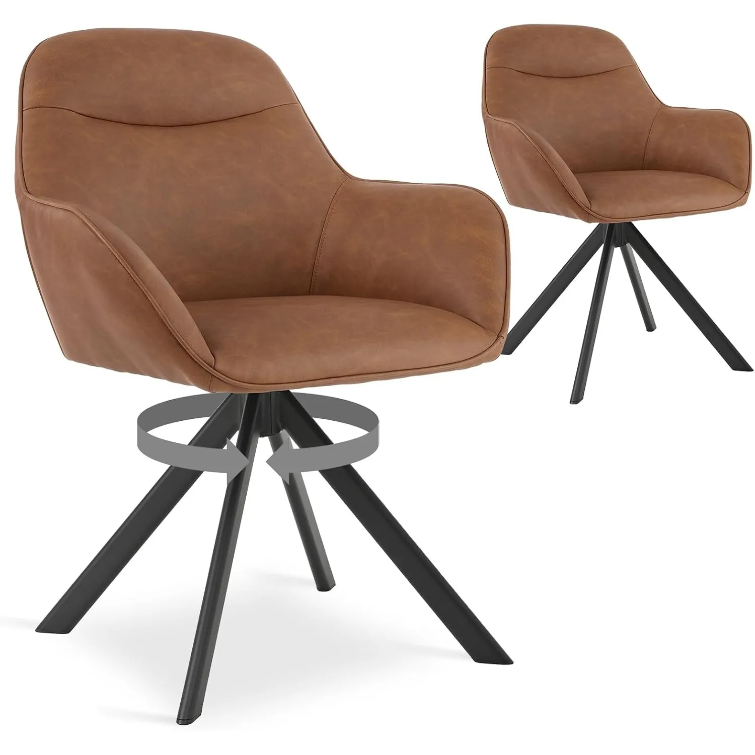 Drehstuhl Esszimmer Kunstleder Braun 2er Set mit Armlehne
