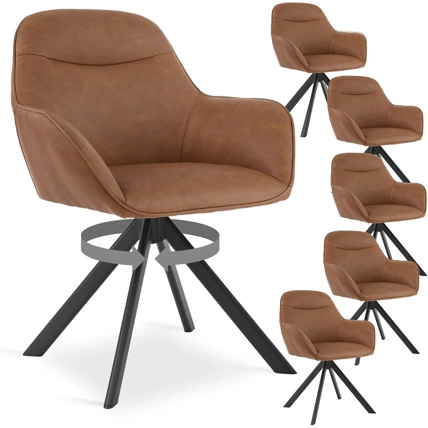 Esszimmerstühle Drehbar Kunstleder Braun 6er Set mit Armlehne