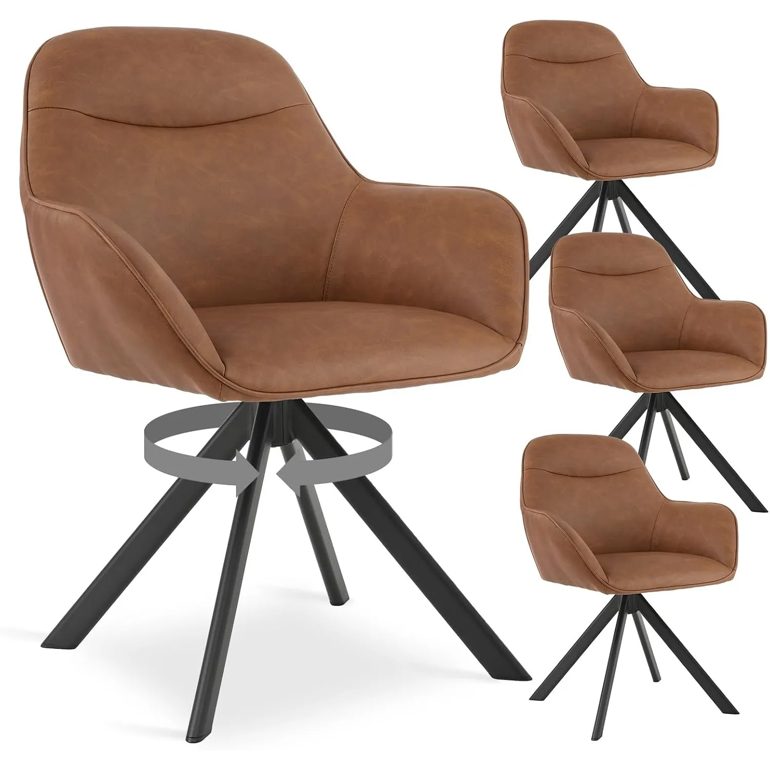 Drehstuhl Esszimmer Kunstleder Braun 4er Set mit Armlehne