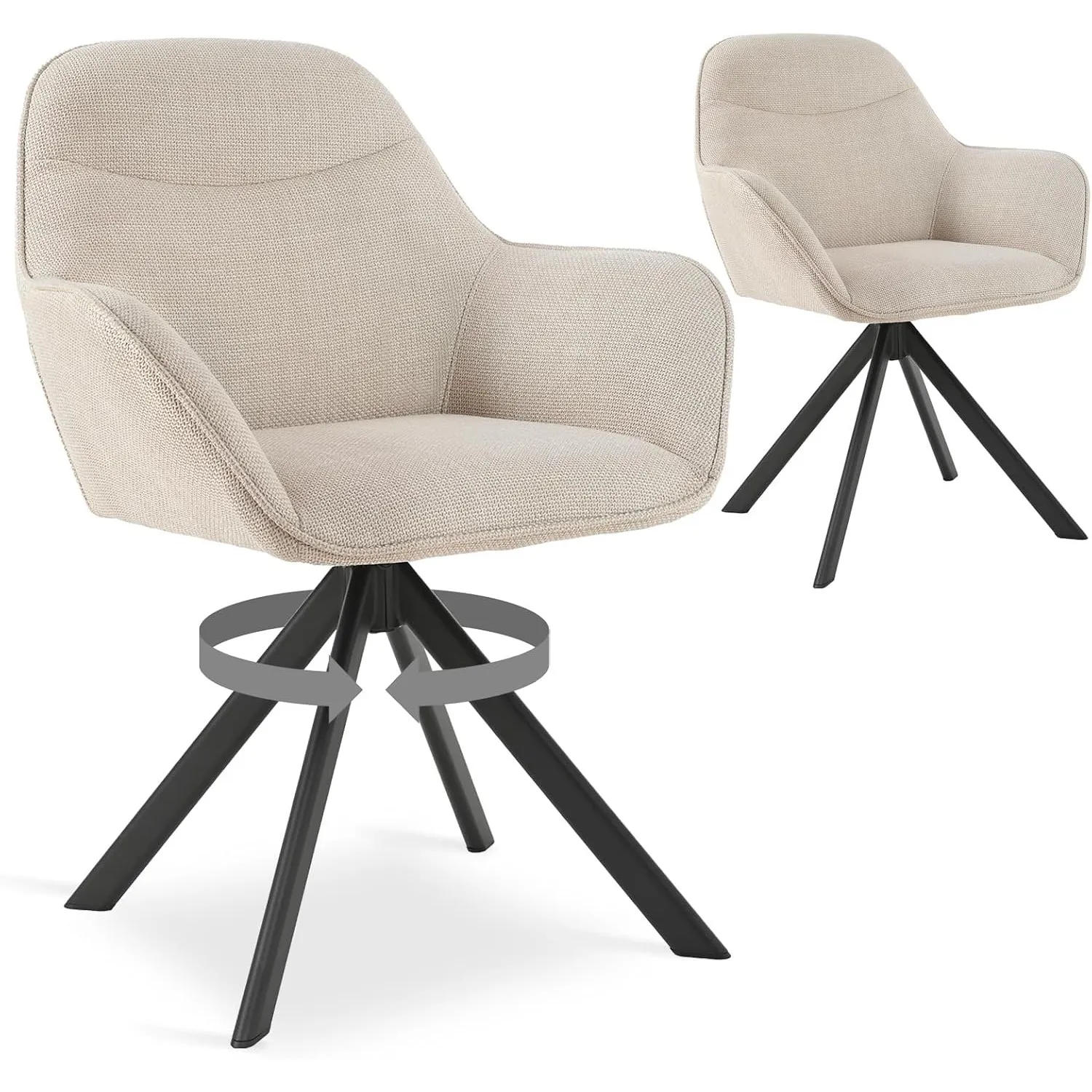 Esszimmerstühle Drehbar Beige 2er Set mit Armlehne, 360° Drehstuhl Polsterstuhl, Leinen Küchenstuhl mit Metallbeine für…